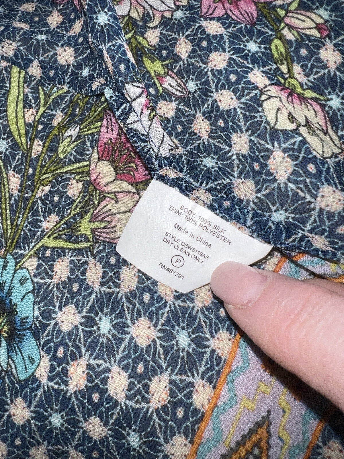 Johnny Was XL 1X 100% Silk Navy Floral Kimono Wrap Cover Up Top Blouse Cool BOHO Johnny Was