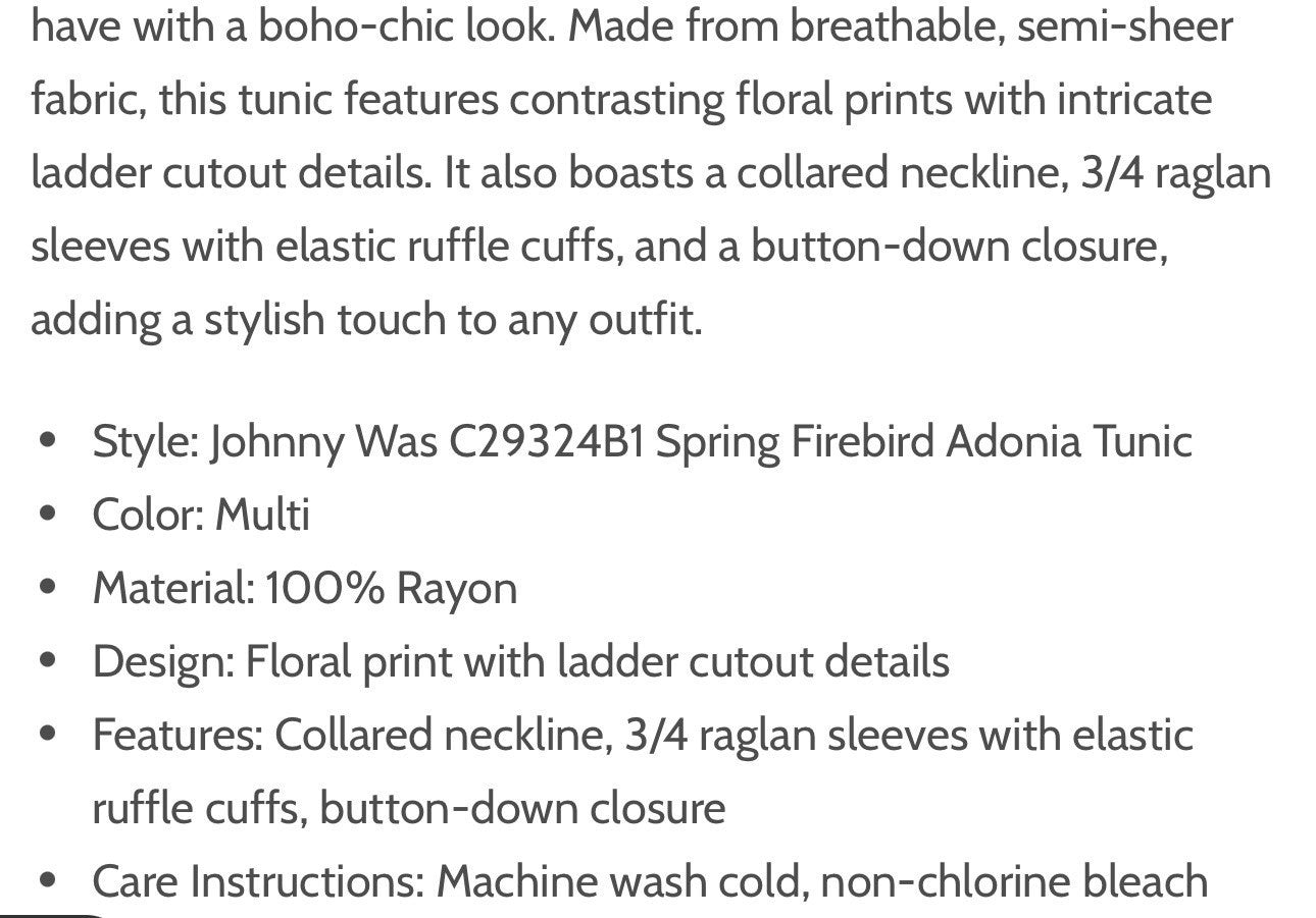 Johnny Was XXL Red & White Button Up Blouse Tunic Top Floral Shirt Boho Johnny Was