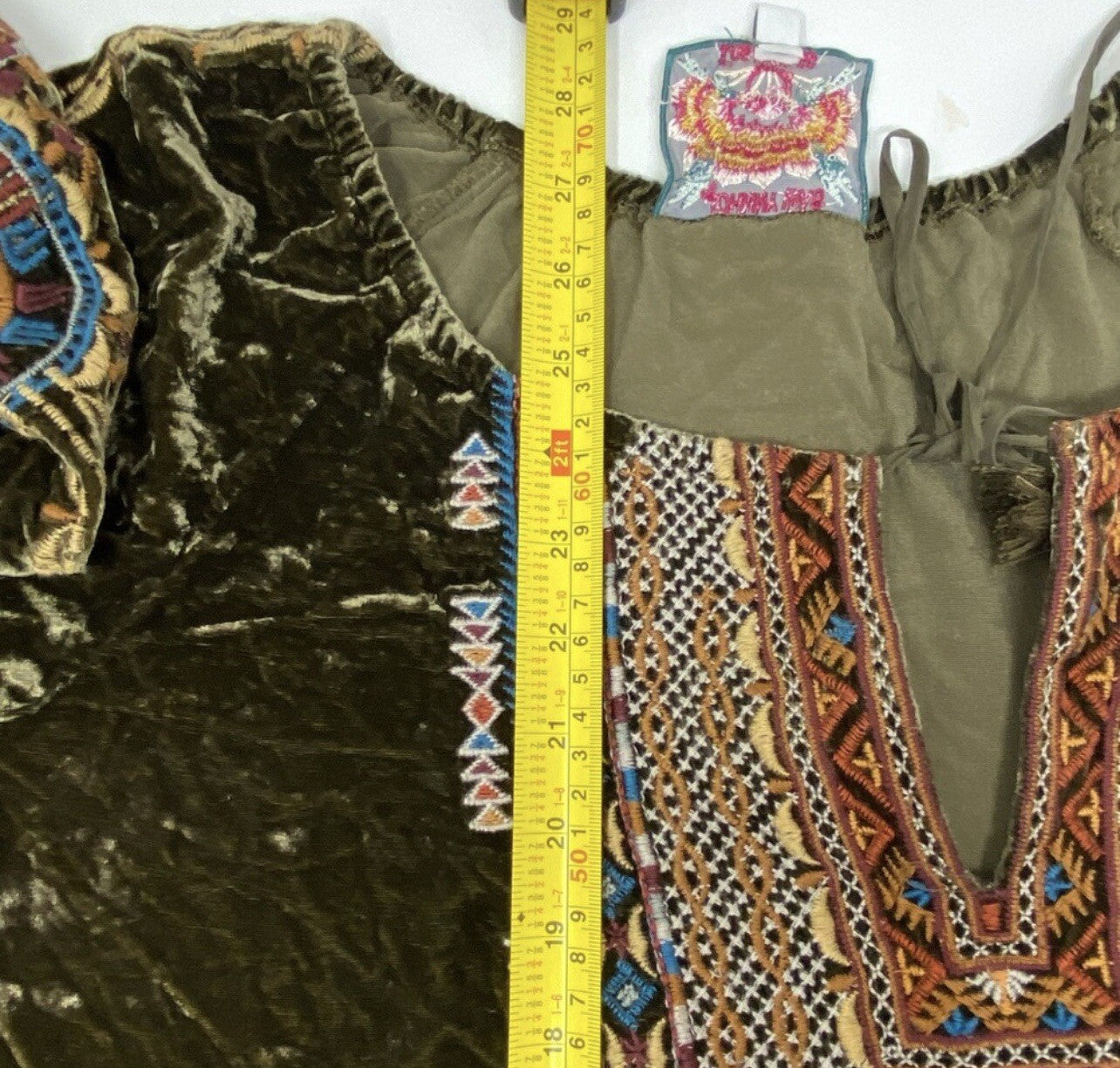 Johnny Was XL Olive Brown Velvet Peasant Blouse Embroidered Tunic Top Mini Dress Johnny Was