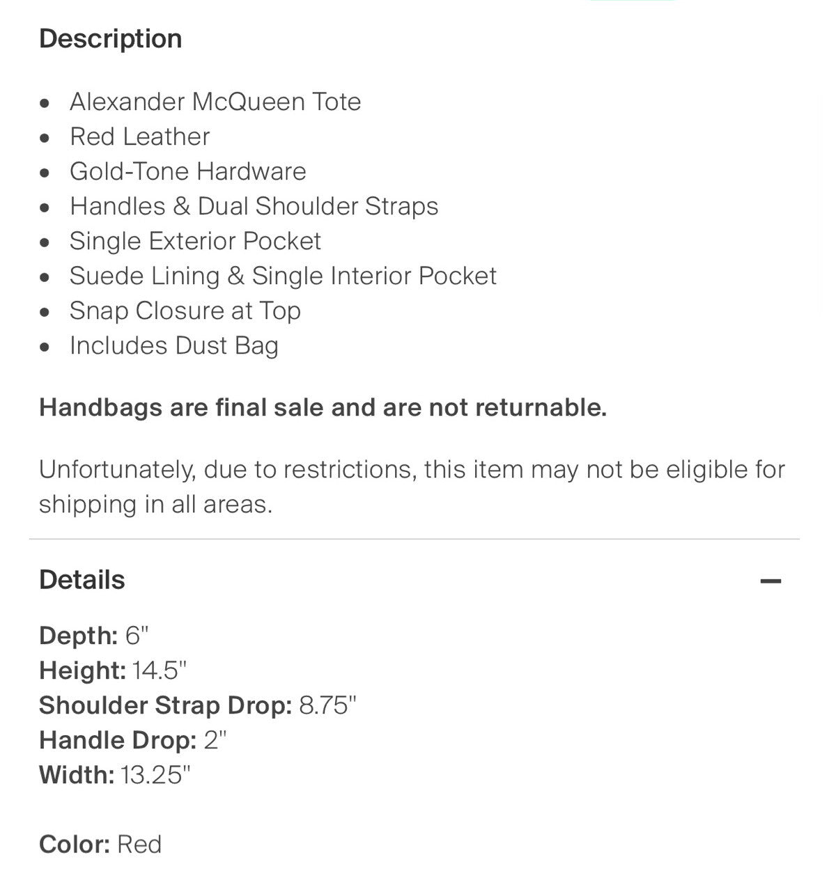 Alexander McQueen Red Leather Tall Story Bag/Tote Authenticated Retail $2590 WOW Alexander McQueen