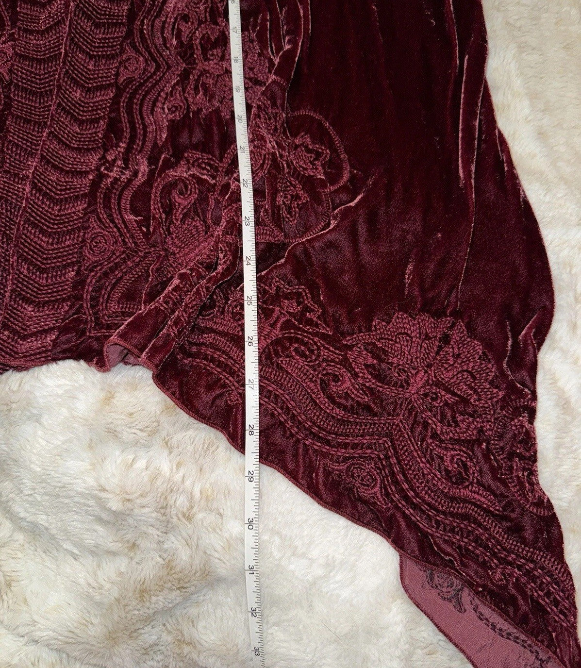 Johnny Was L Large Deep Wine Red Velvet Kimono Wrap Cardigan Tonal Embroidery Johnny Was