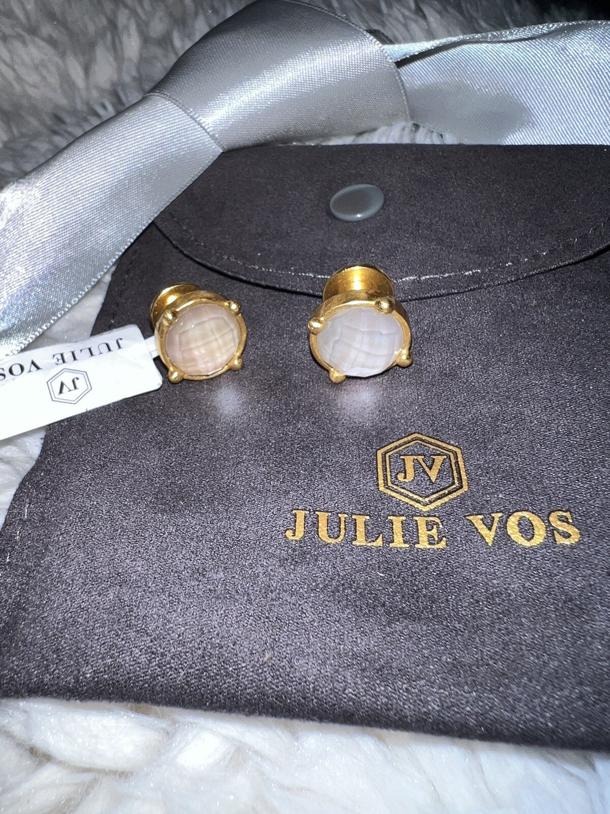 Julie Vos Stud Earrings White/Clear Iridescent Stones & 24k Gold Plate Julie Vos