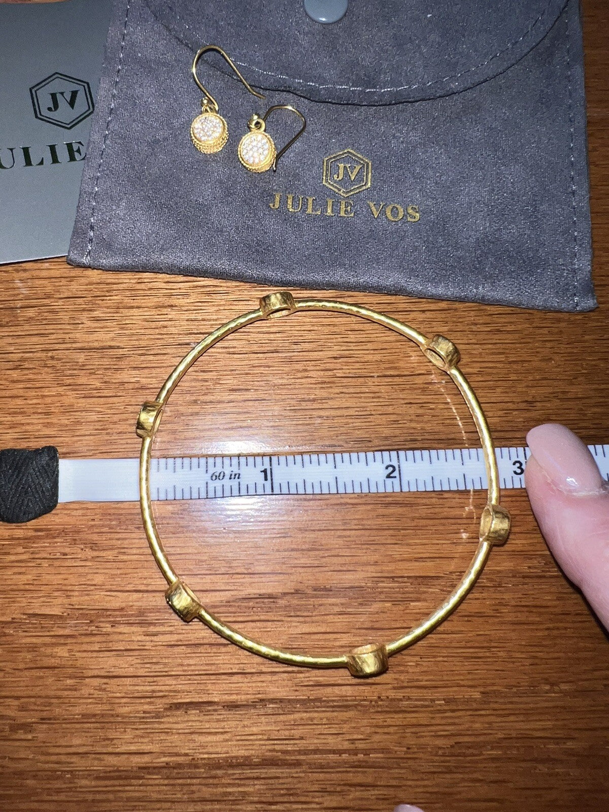 3pc Set Julie Vos Pave Earrings & CZ Stations Bracelet Bangle Sz Large Julie Vos