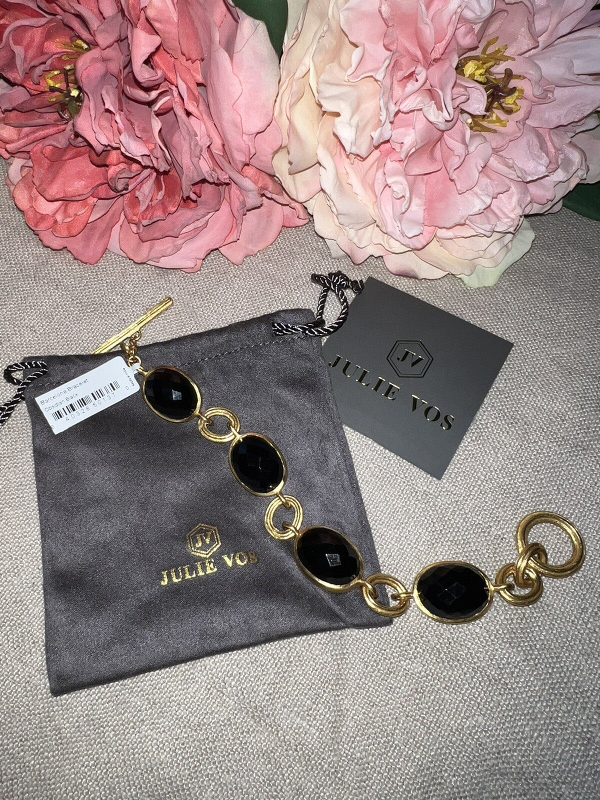 Julie Vos 8” Black Obsidian Link Bracelet Adjustable Toggle Julie Vos