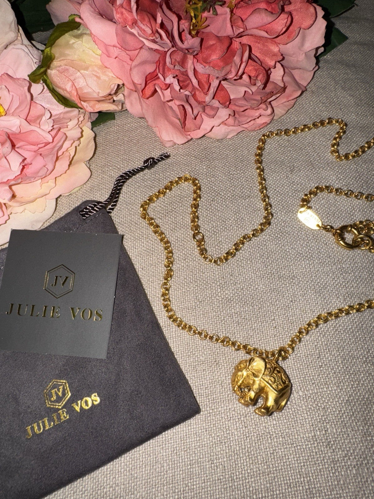 Julie Vos India Elephant Pendant Long Necklace 34” 24K Gold Plated Indian Julie Vos