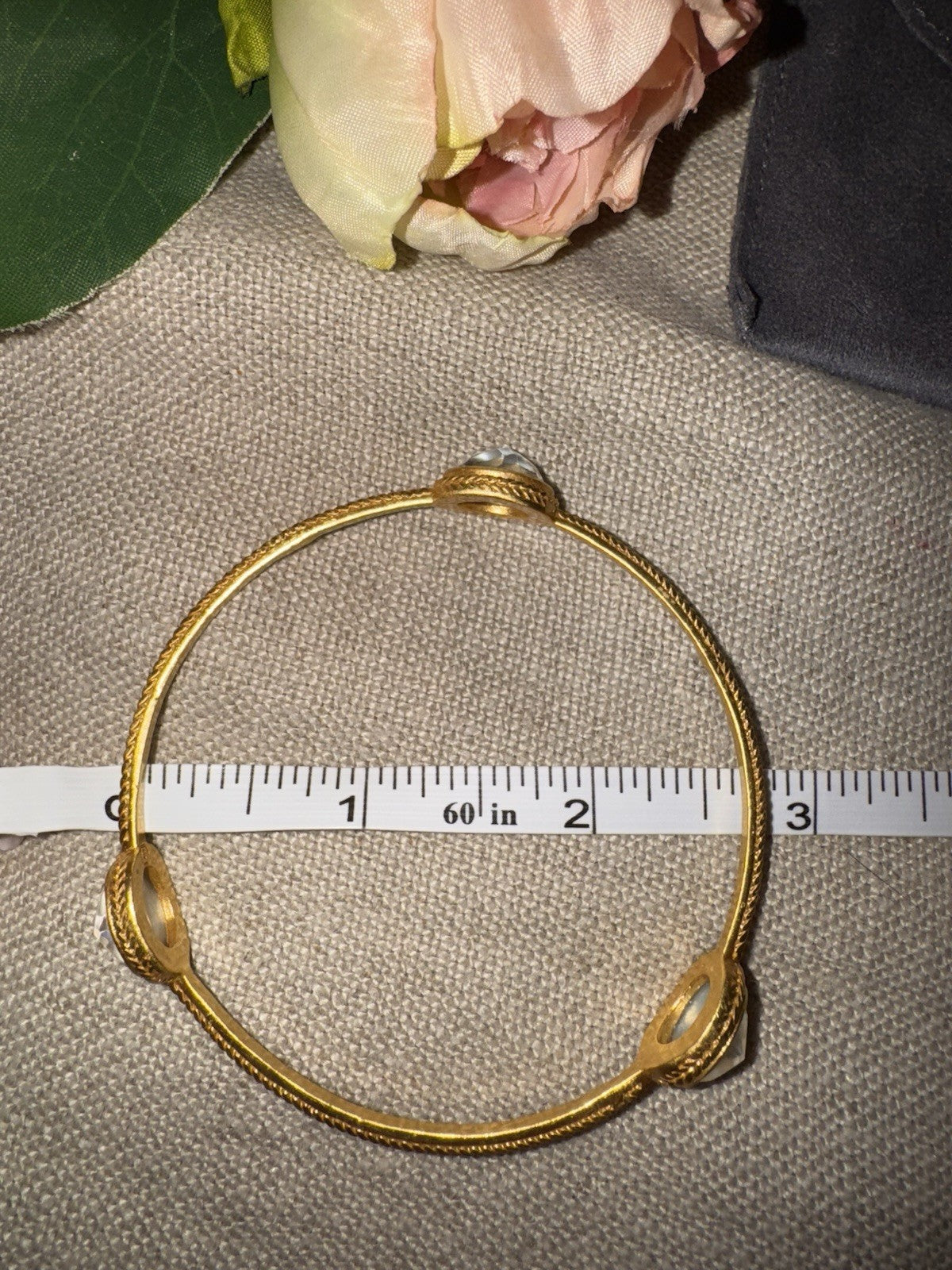 Julie Vos Large Sz Iridescent Clear 3 Station Bangle Bracelet 24k Gold Plate Julie Vos