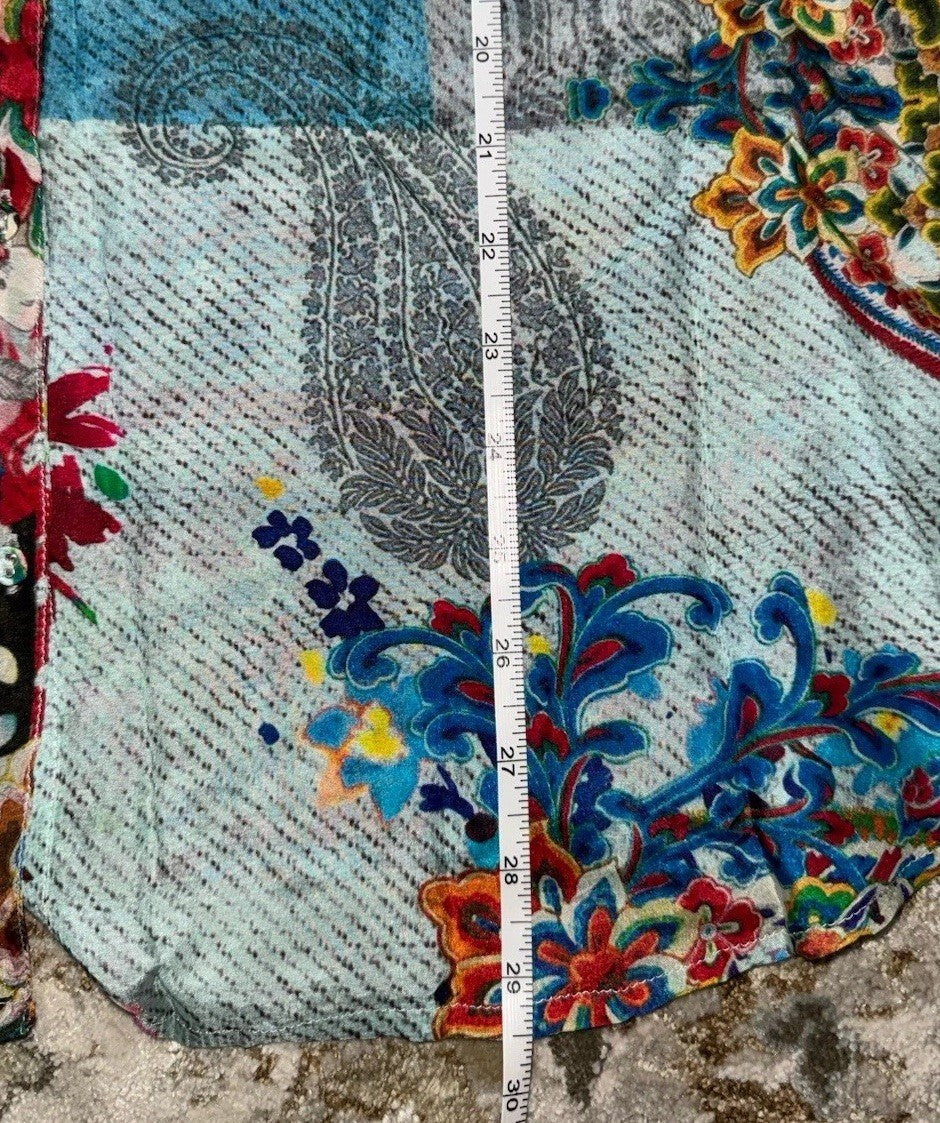 Johnny Was XL 100% Silk Button Up Blouse Long Sleeve Tunic Top Shirt Lightweight Johnny Was