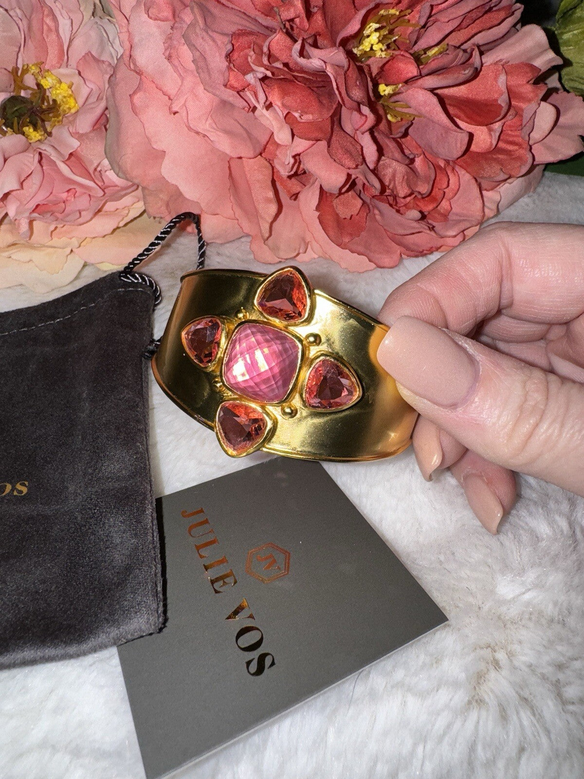 Julie Vos Iridescent Pink Two Tone Band Cuff Bracelet 24k Gold Plated Julie Vos