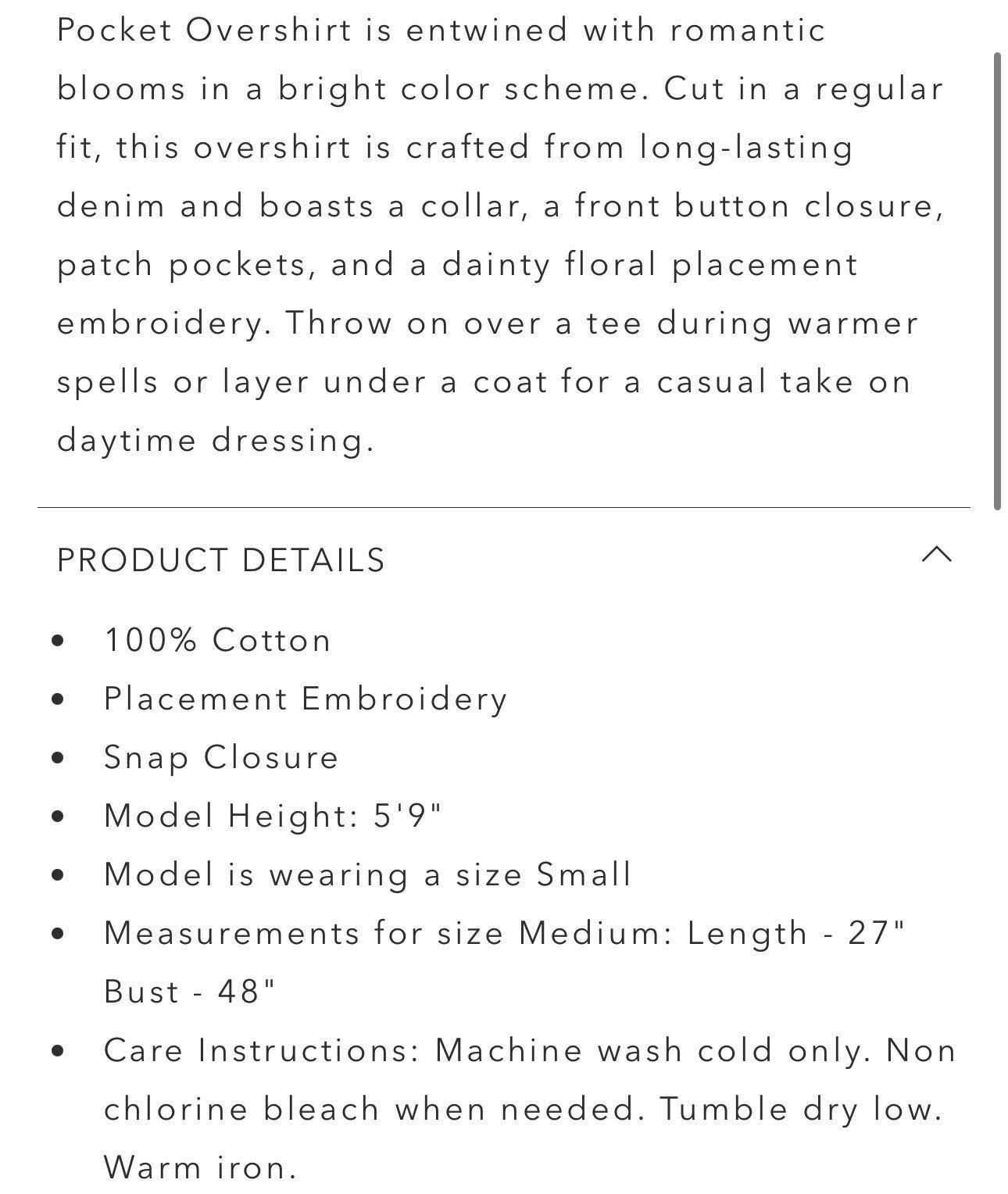 Johnny Was XL Denim Jacket Shacket Coat Embroidered Roses Light Wash Johnny Was