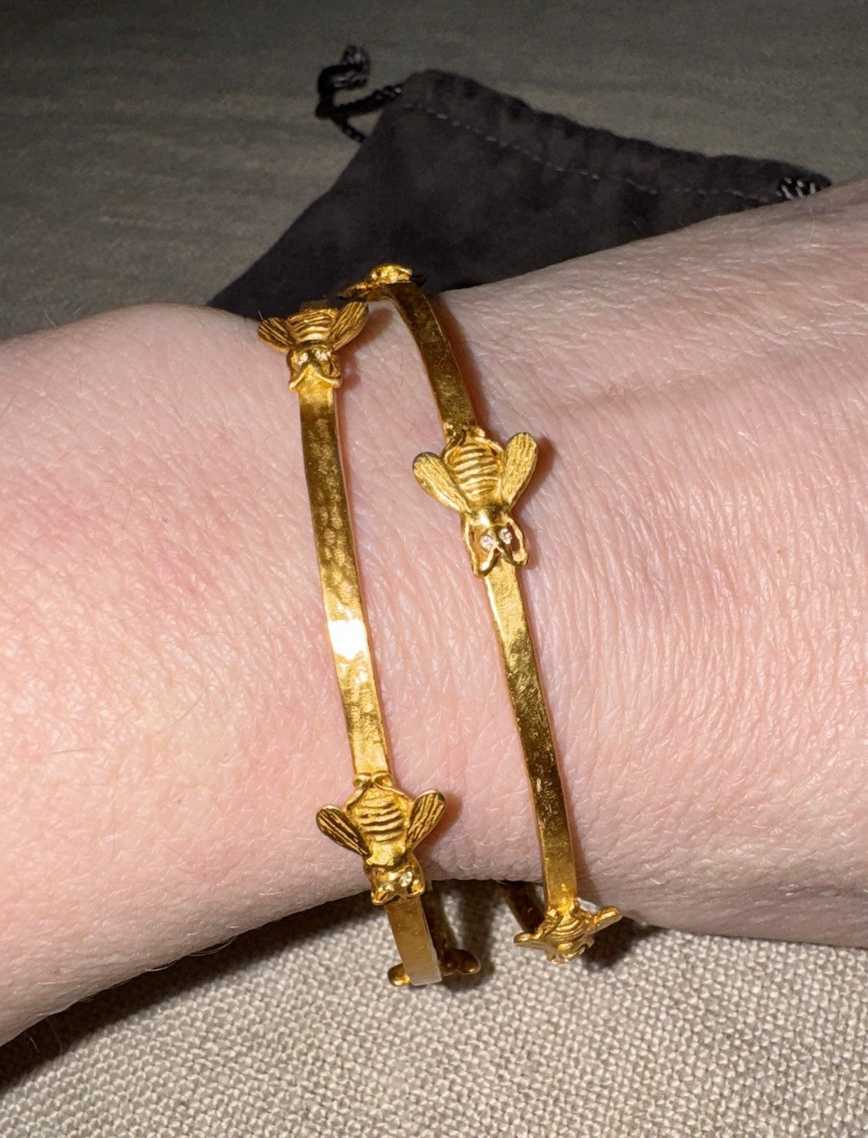 Julie Vos 2 Pc Bee Bangle Bracelets Clear Crystal Embellished 24k Gold Plate Julie Vos