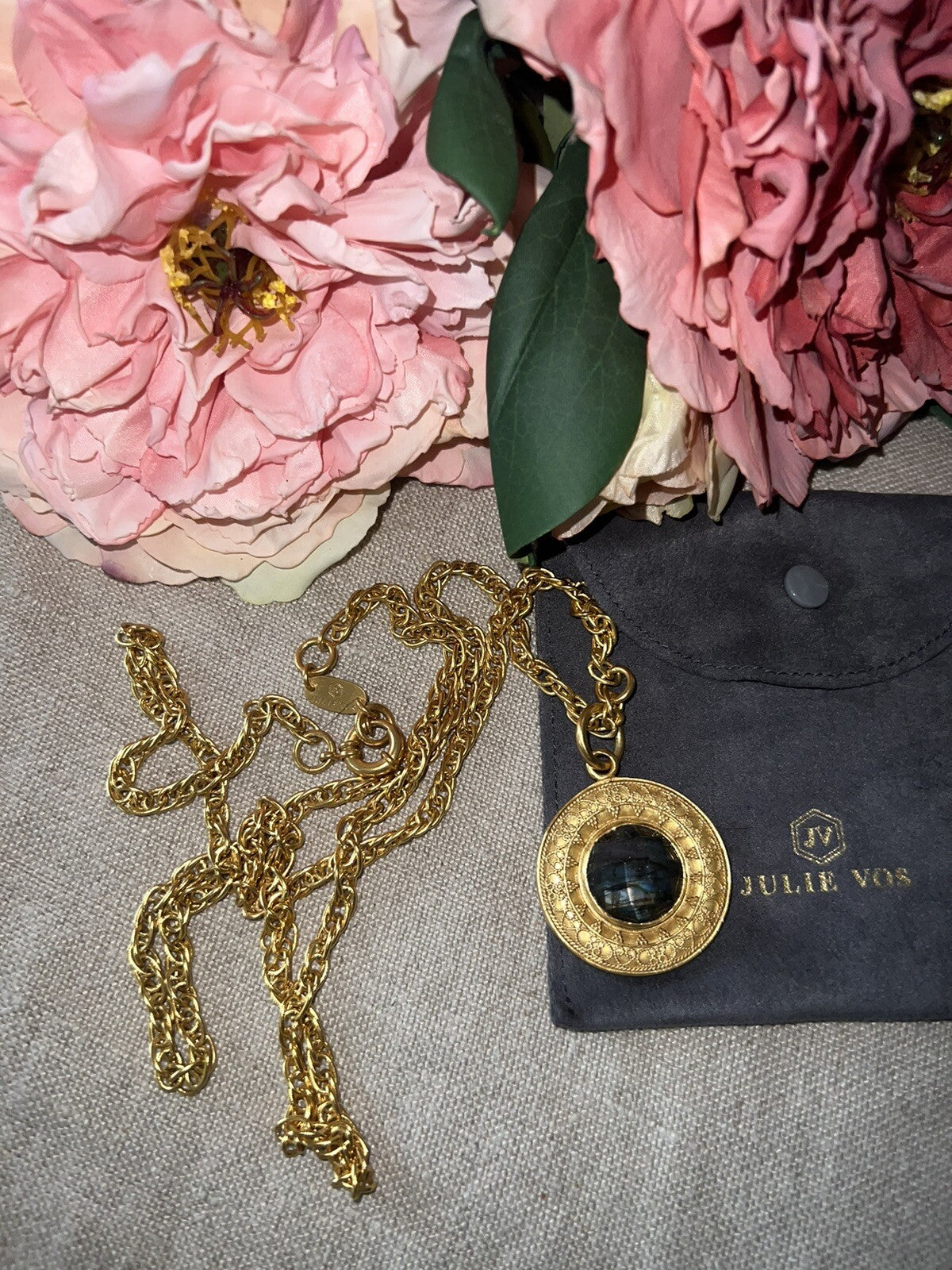 Julie Vos REVERSIBLE Statement Necklace Labradorite & PEARL Pendant Chain Julie Vos