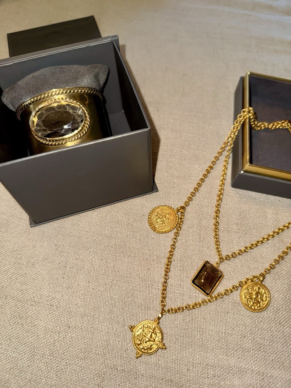 Julie Vos Double Strand Coin Medallion & Smokey Brown 24k Gold Plated Necklace Julie Vos