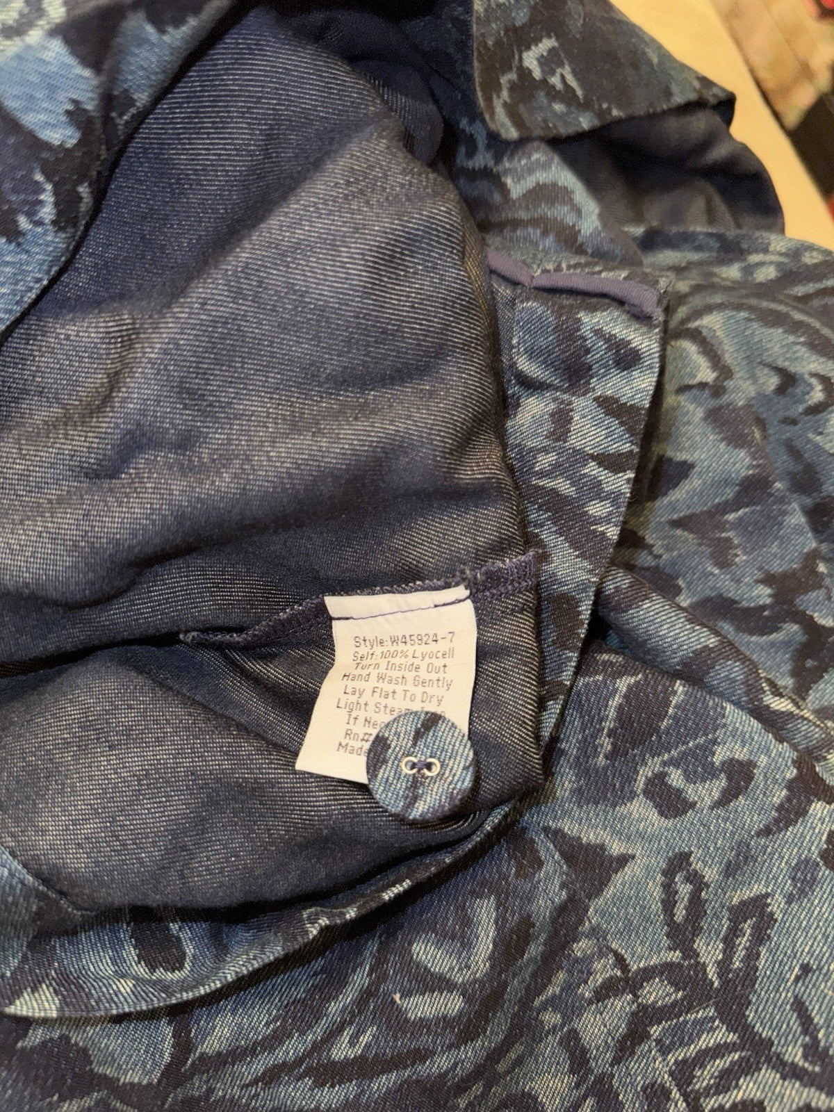 Johnny Was L Large Deep Blue Long Kimono Duster Wrap Jacket Coat Pockets Johnny Was