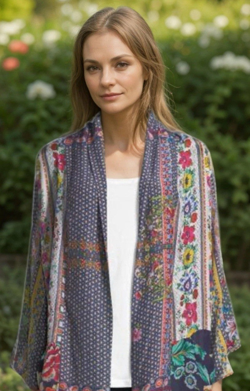 Johnny Was XXL Kimono Jacket Wrap Lightweight Cool OVERSIZED Red White & Blue Johnny Was