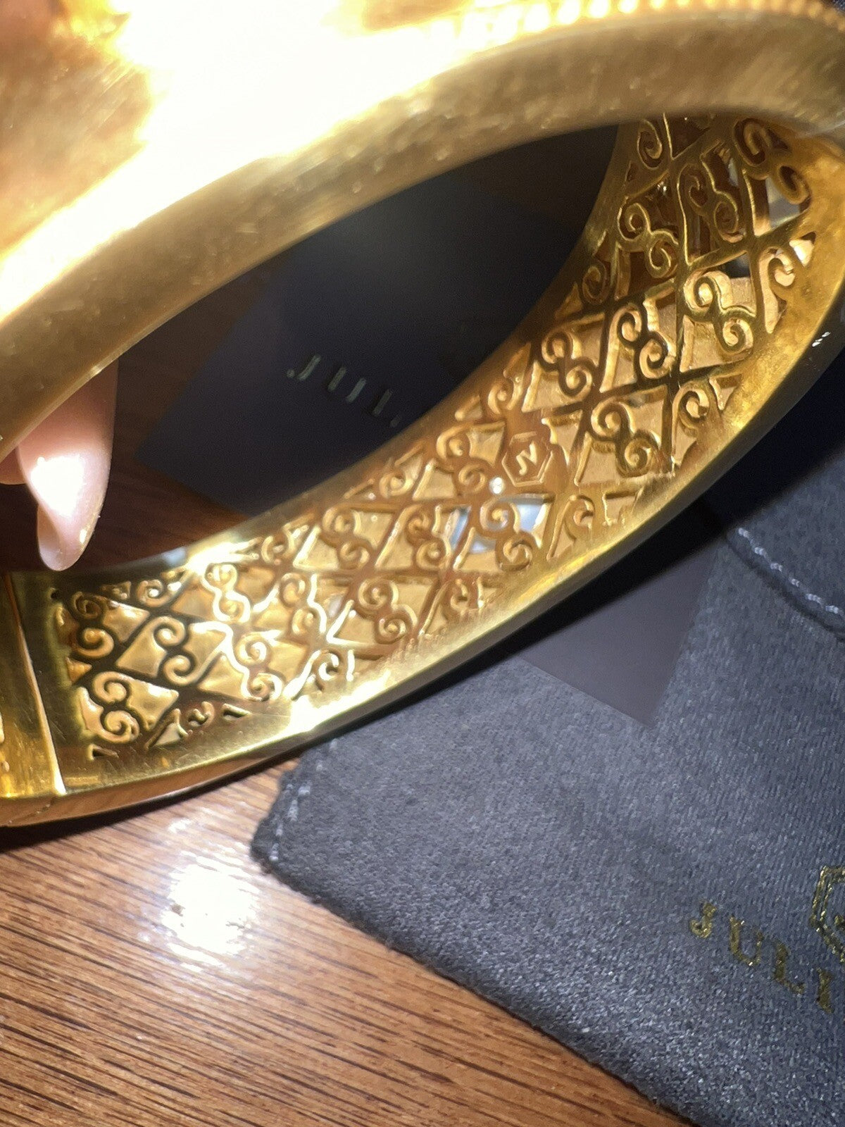 Julie Vos Large Hinged Bangle Cuff Bracelet 24k Gold Plate & Iridescent Julie Vos