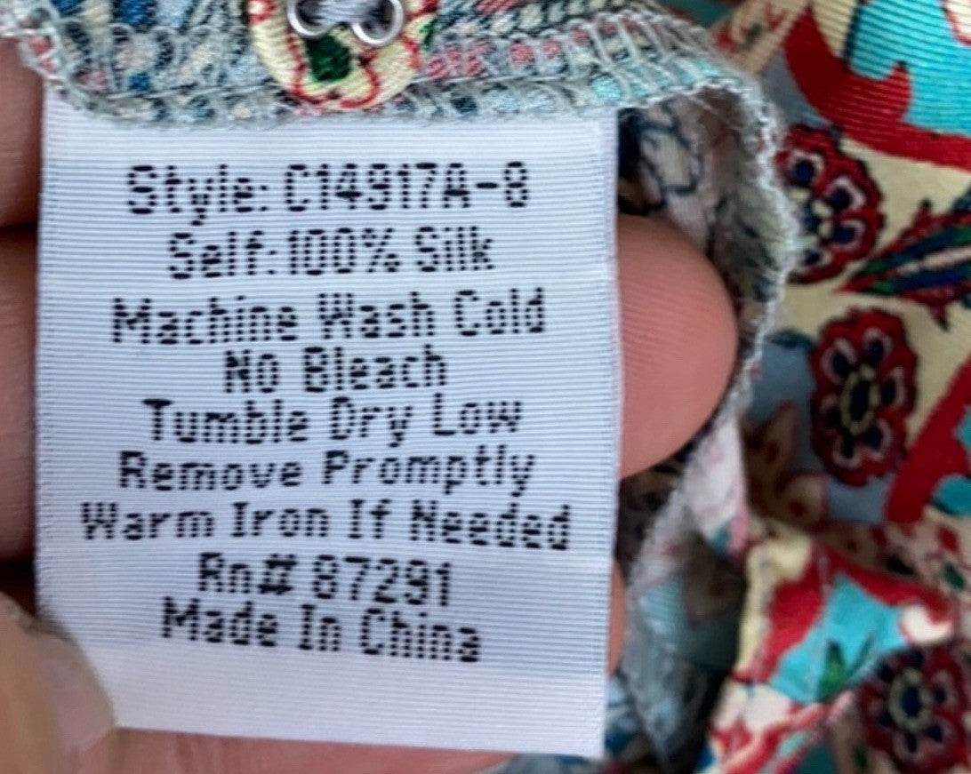 Johnny Was L 100% Silk Button Up Blouse Tunic Top Long Sleeve Lightweight Cool Johnny Was