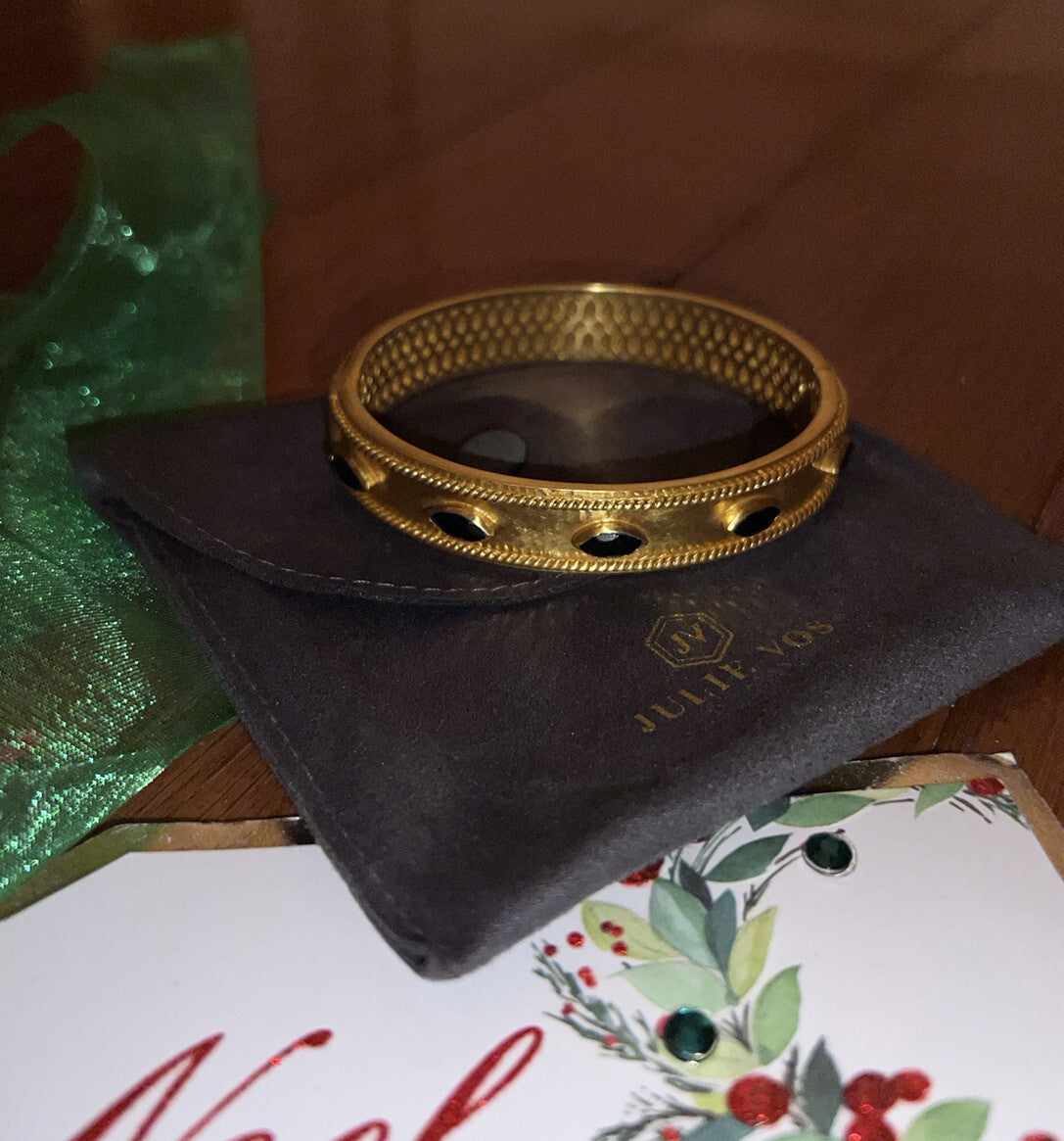 Julie Vos Hinged Cuff Bangle Bracelet Obsidian 24k Gold Plate Julie Vos