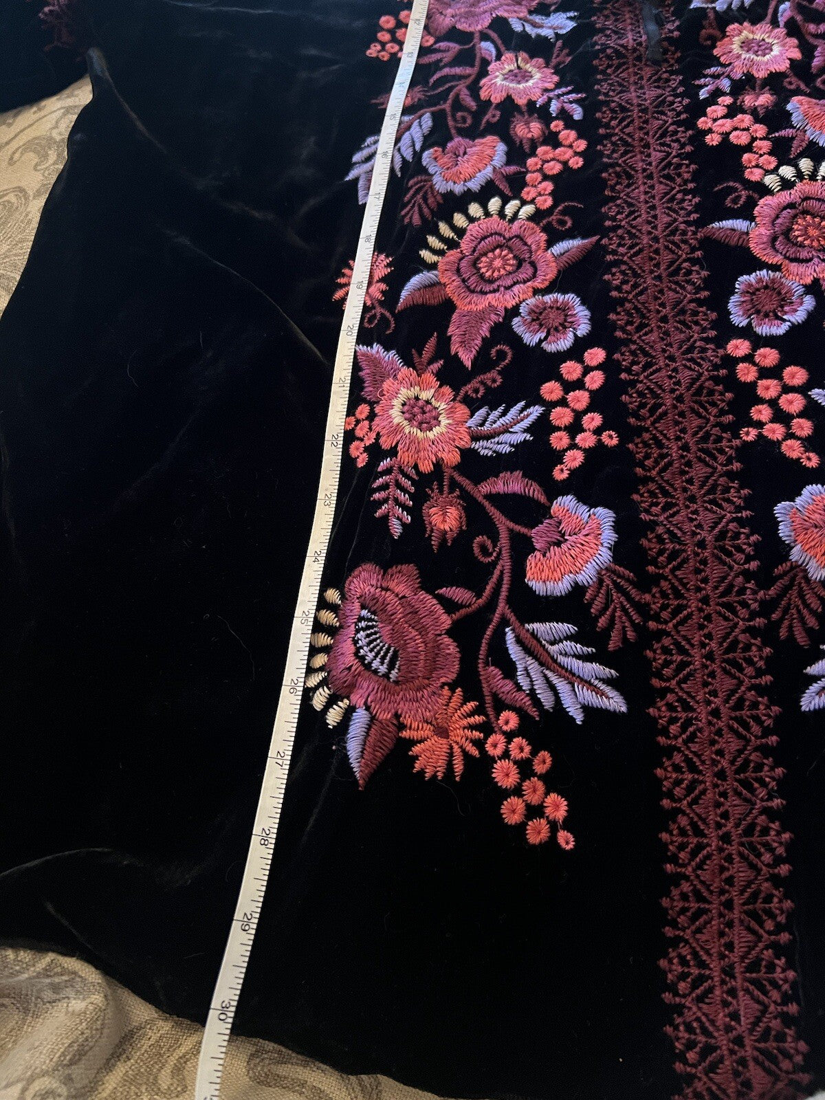 Johnny Was L Large Black & Pink Velvet Peasant Blouse Embroidered Tunic Top Johnny Was