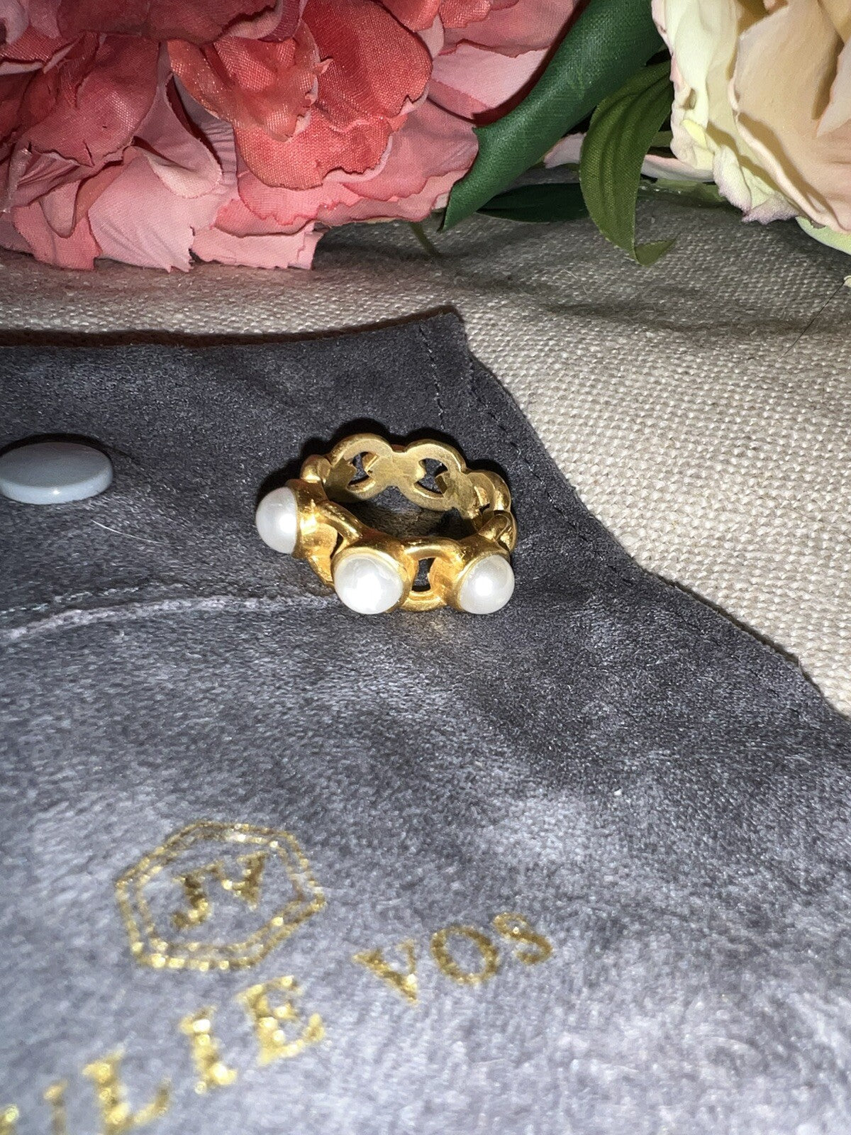 Julie Vos 3 Pearl Ring 24k Gold Plate Sz 7 Beautiful Julie Vos