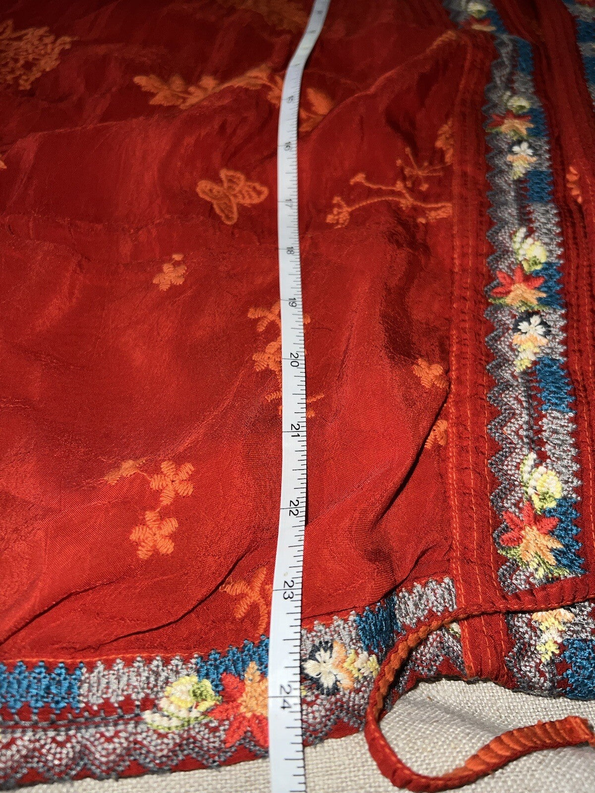 Johnny Was M Orangish Red Short Kimono Wrap Top Embroidered Lightweight Cool Johnny Was