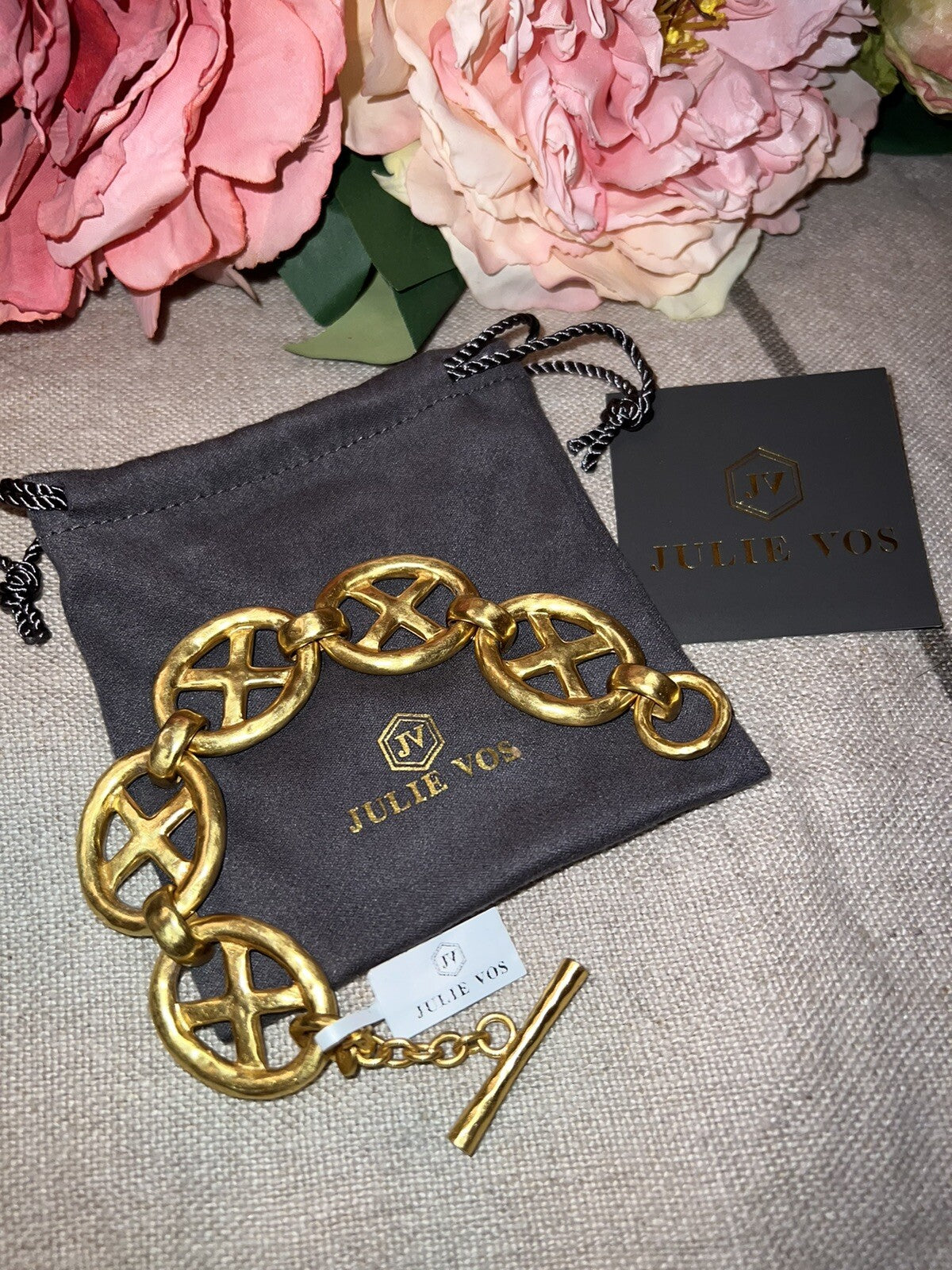 Julie Vos 24k Gold Plated Heavy XO Toggle Link Bracelet ADJUSTABLE Julie Vos