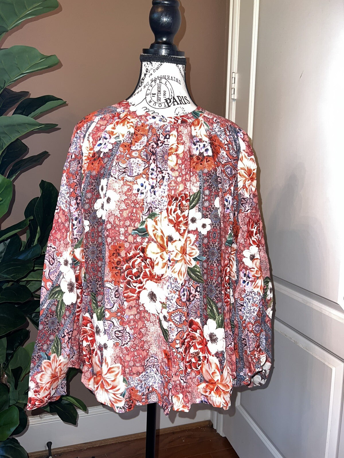Johnny Was L Peasant Top Blouse Batwing Kimono Sleeves Lightweight Cool Johnny Was