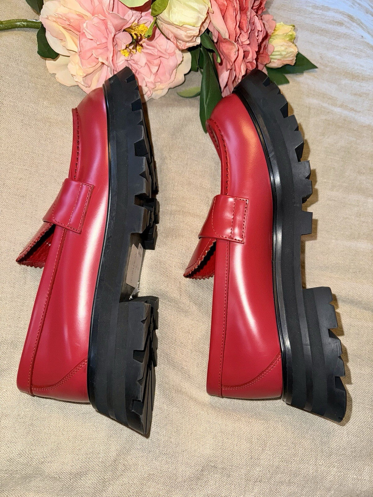 Alexander McQueen Wander Women's Red Leather Platform Loafer Shoes IT 41 / US 11 Alexander McQueen