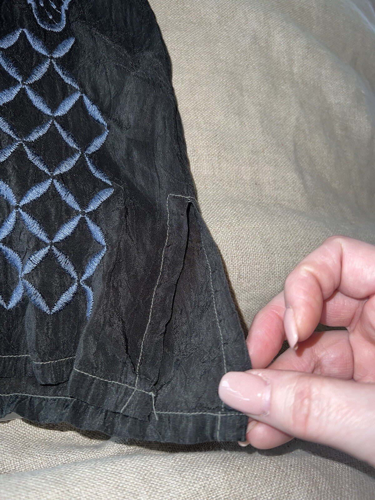 Johnny Was L Black Embroidered Blouse Tunic Top Mini Dress Kimono Sleeve Shirt Johnny Was