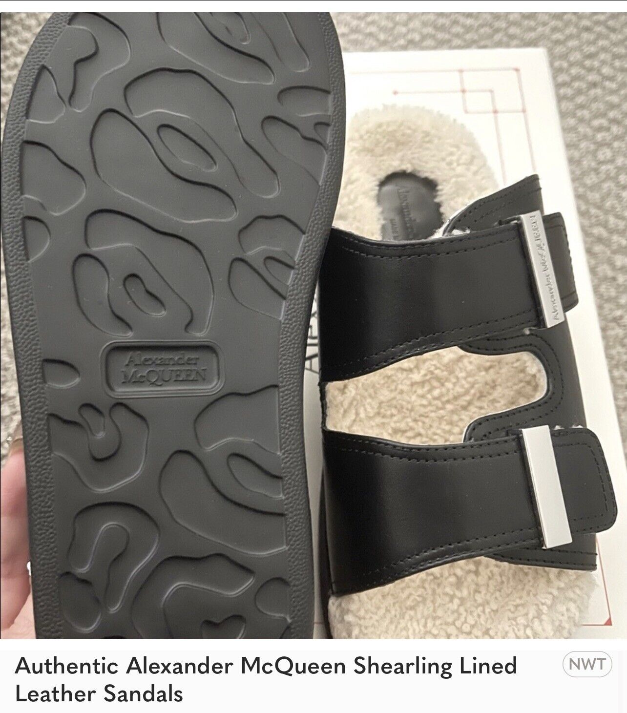 Alexander McQueen Shearling Lined Hybrid Slide  sz  43  US 10 Retail $730