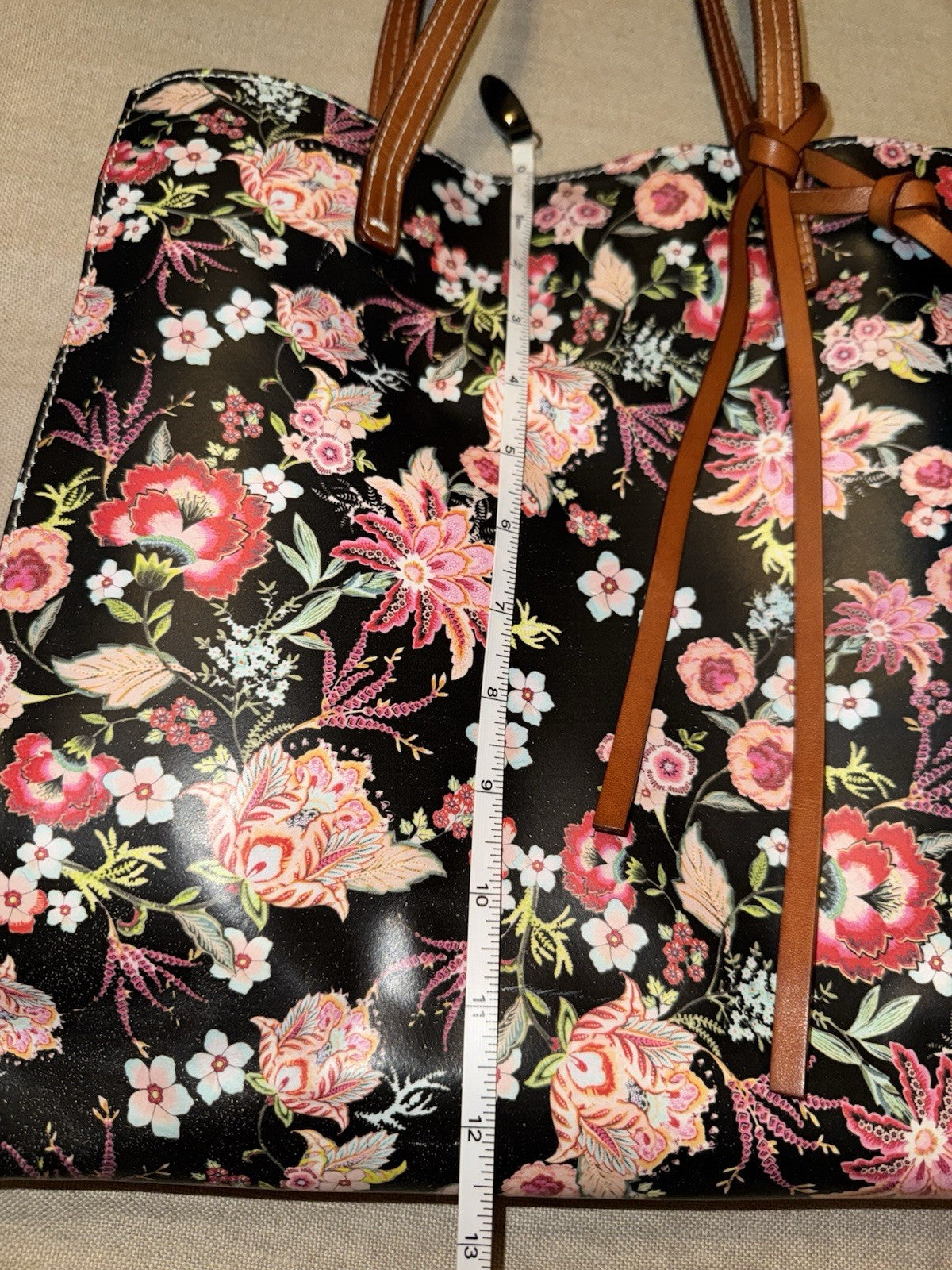 Johnny Was Black & Pink Coated Canvas Dreamer Bag Purse Tote Leather $428 Johnny Was