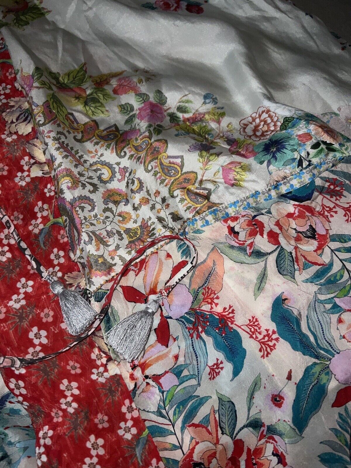 Johnny Was 100% Silk Kimono Sz XL 1X 1XL Cherry Blossoms & Flowers STUNNING BACK