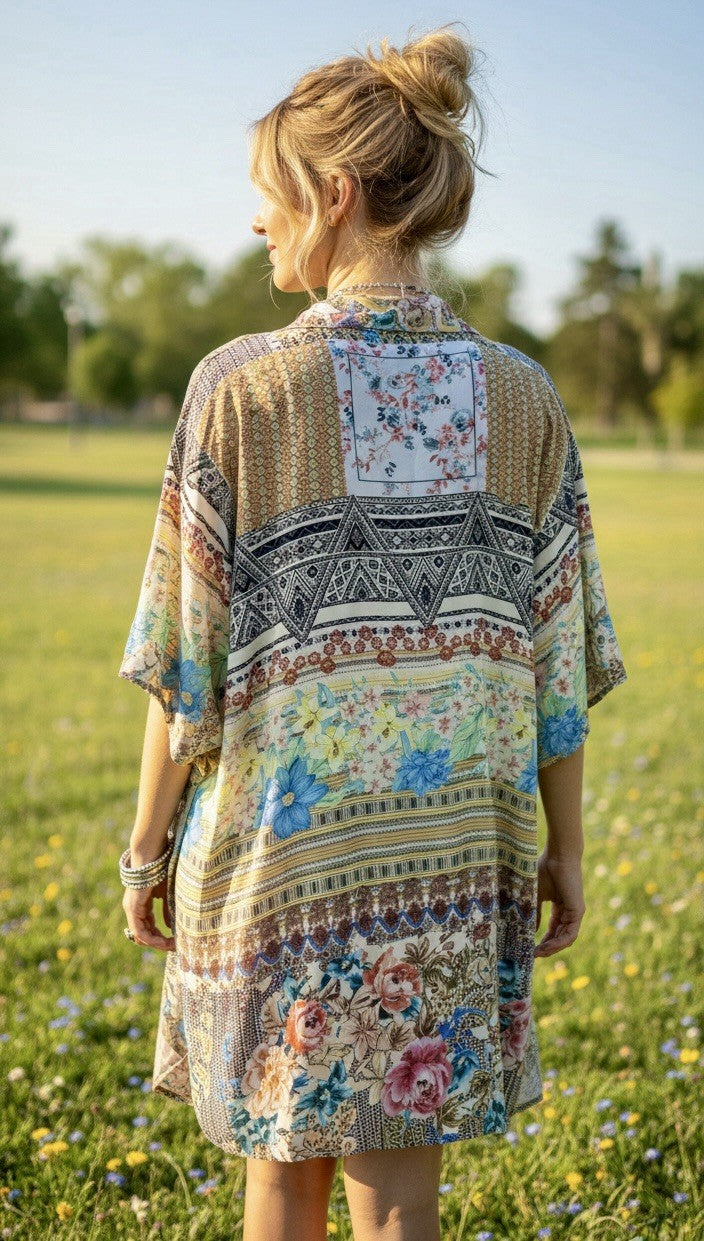 Johnny Was XL Patchwork Floral Kimono Cardigan Soft & Flowy Wrap Jacket Top Johnny Was