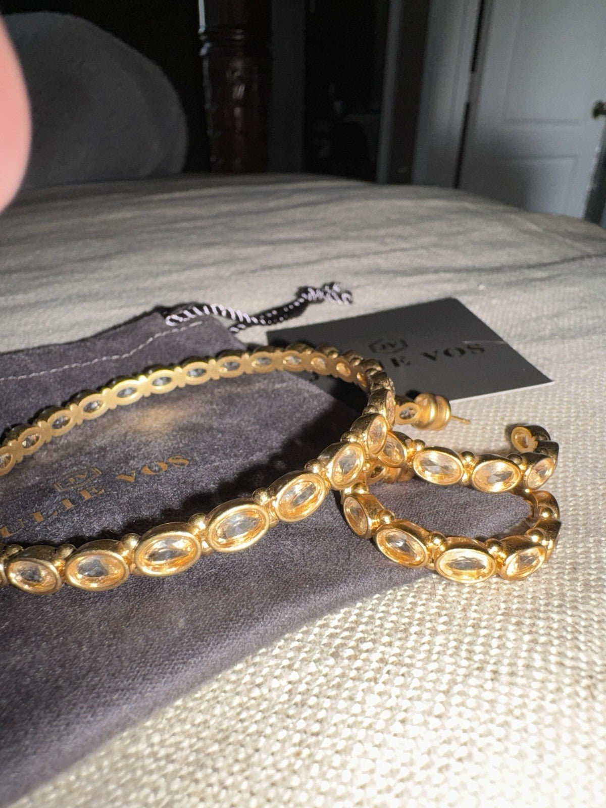 Julie Vos Bracelet 24K Gold Plated Clear Crystal Bangle Sz Medium Stacking Julie Vos