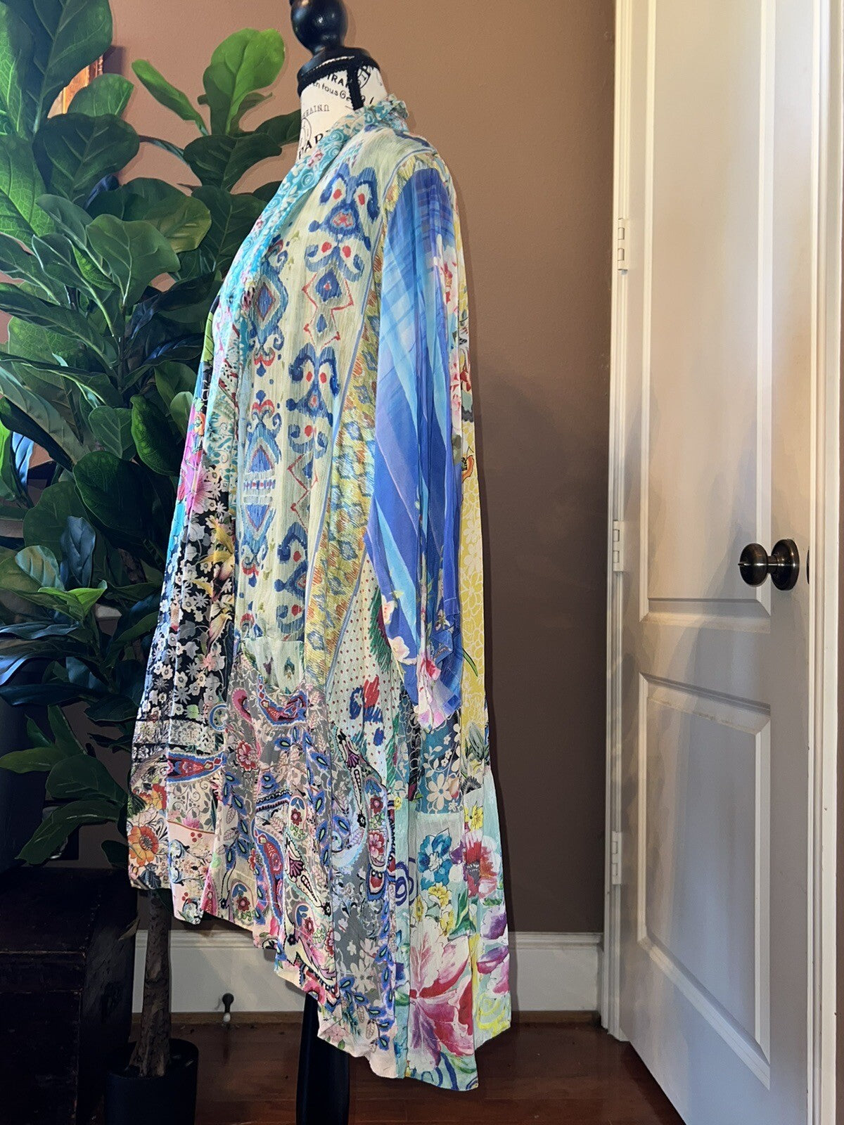 Johnny Was L 100% Silk Kimono Top Wrap Jacket Lightweight Cool Summer BOHO Johnny Was