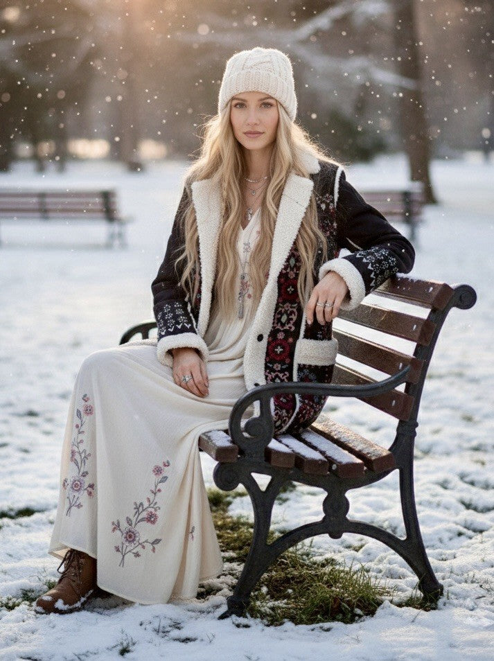 Johnny Was 2X Faux Suede Sherpa Coat Jacket Wrap Shearling Lined BOHO Johnny Was