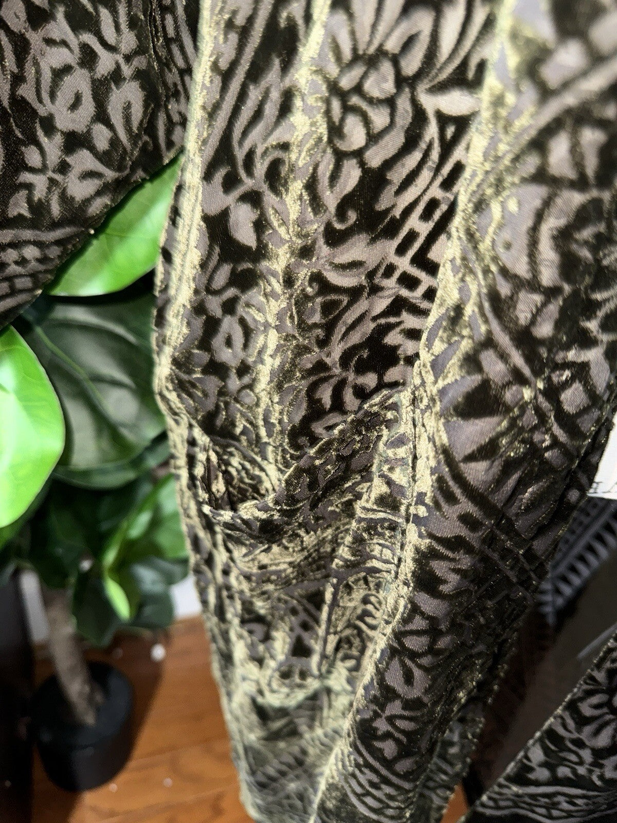 Johnny Was XL Deep Green Burnout Velvet Long Kimono Duster Wrap Jacket Coat Johnny Was