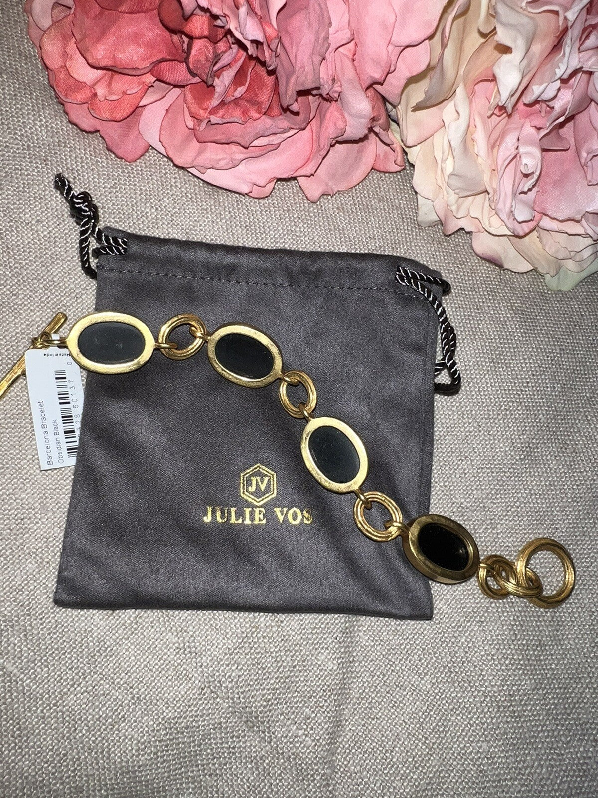 Julie Vos 8” Black Obsidian Link Bracelet Adjustable Toggle Julie Vos