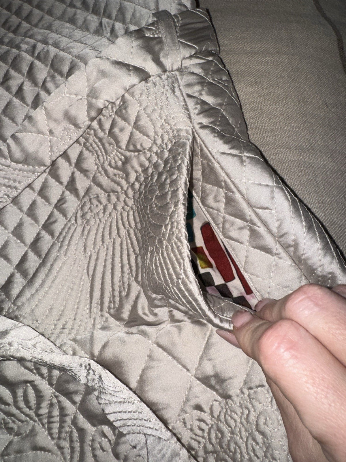 Johnny Was XL Ivory Quilted Jacket Dressy Field Coat Belted Button Up Classy Johnny Was