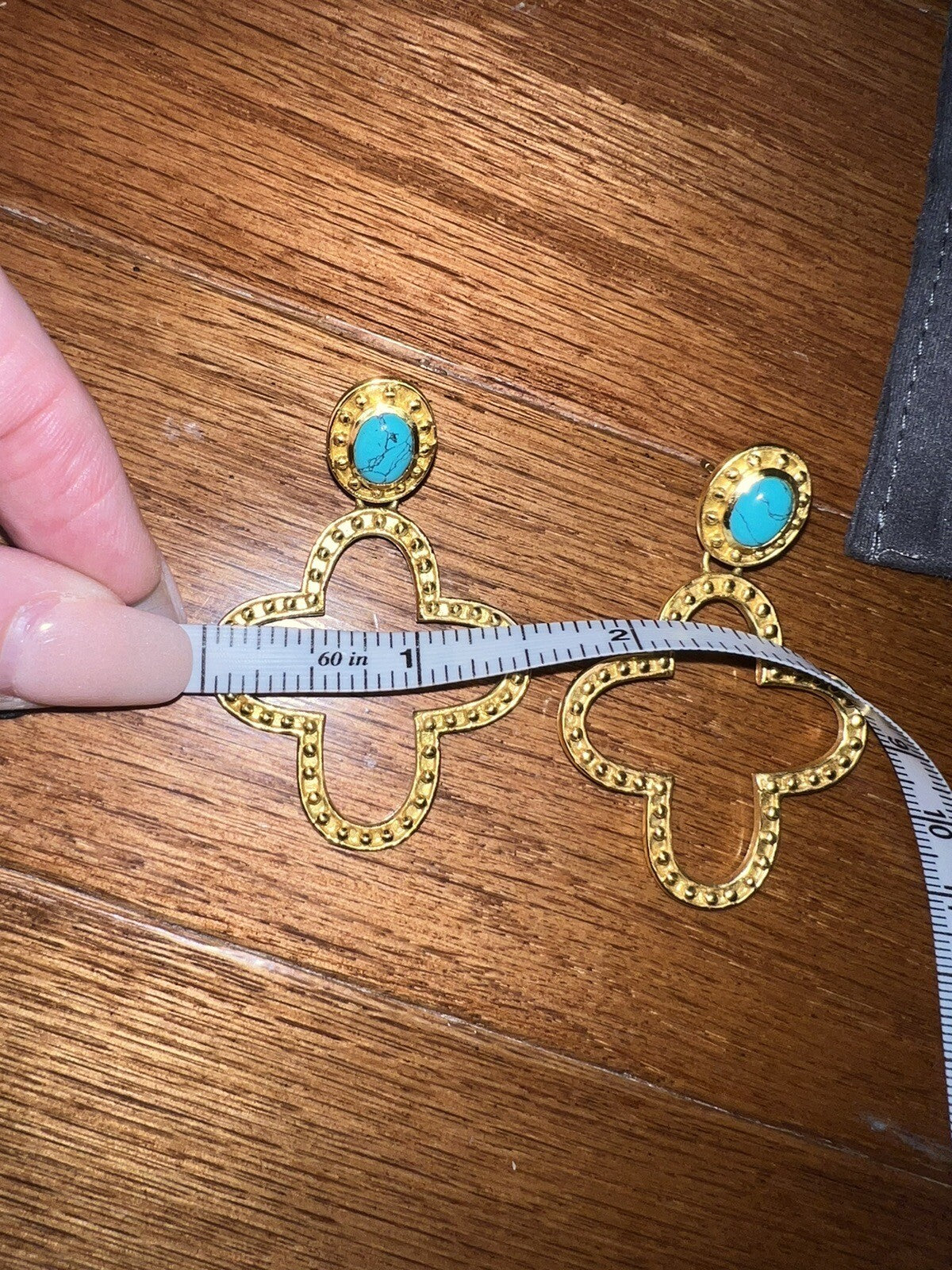Julie Vos 24k Gold Plate & Turquoise Cross Statement Earrings WOW Julie Vos