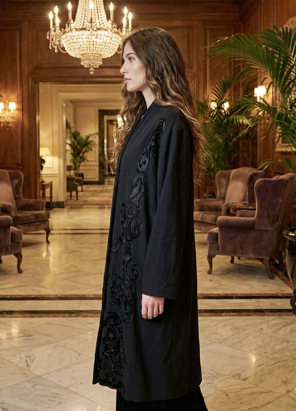 Johnny Was M Black Wool Blend Dressy Coat Silk Lining Jacket Satin Accents Johnny Was