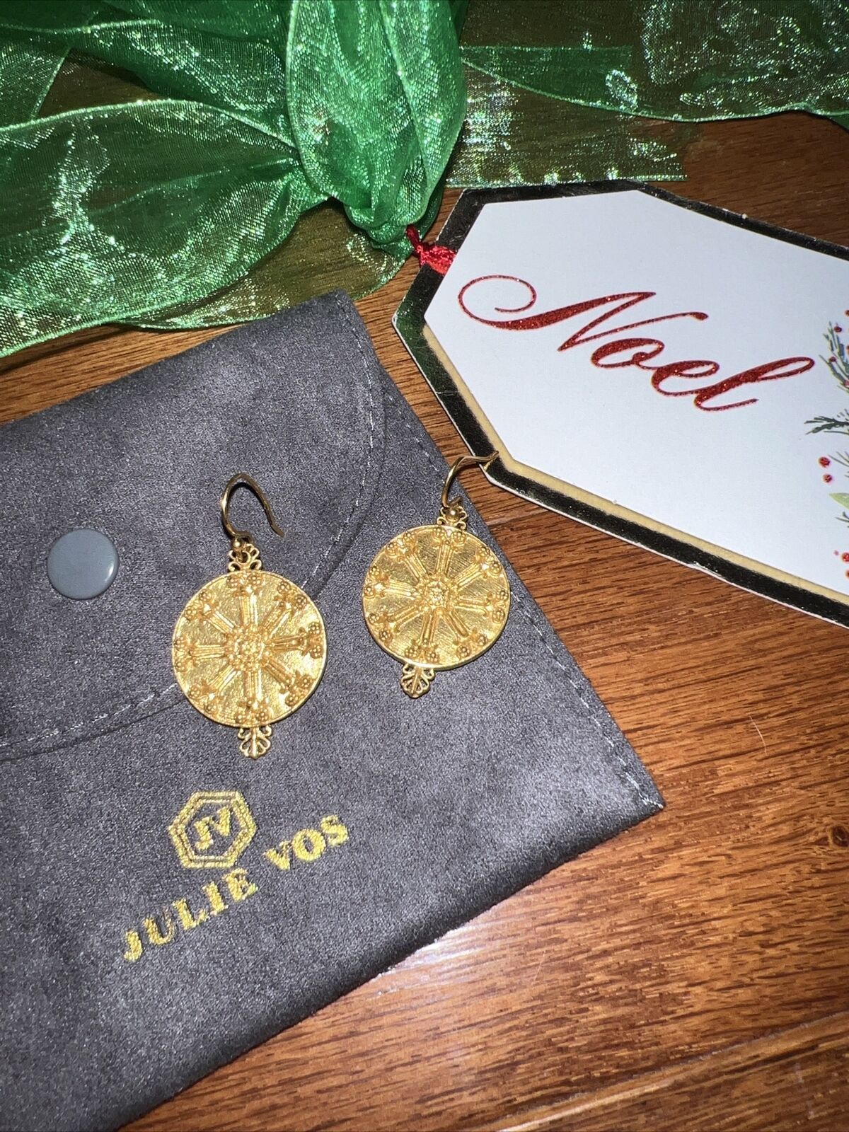 Julie Vos Medallion Earrings 24k Gold Plate French Wire