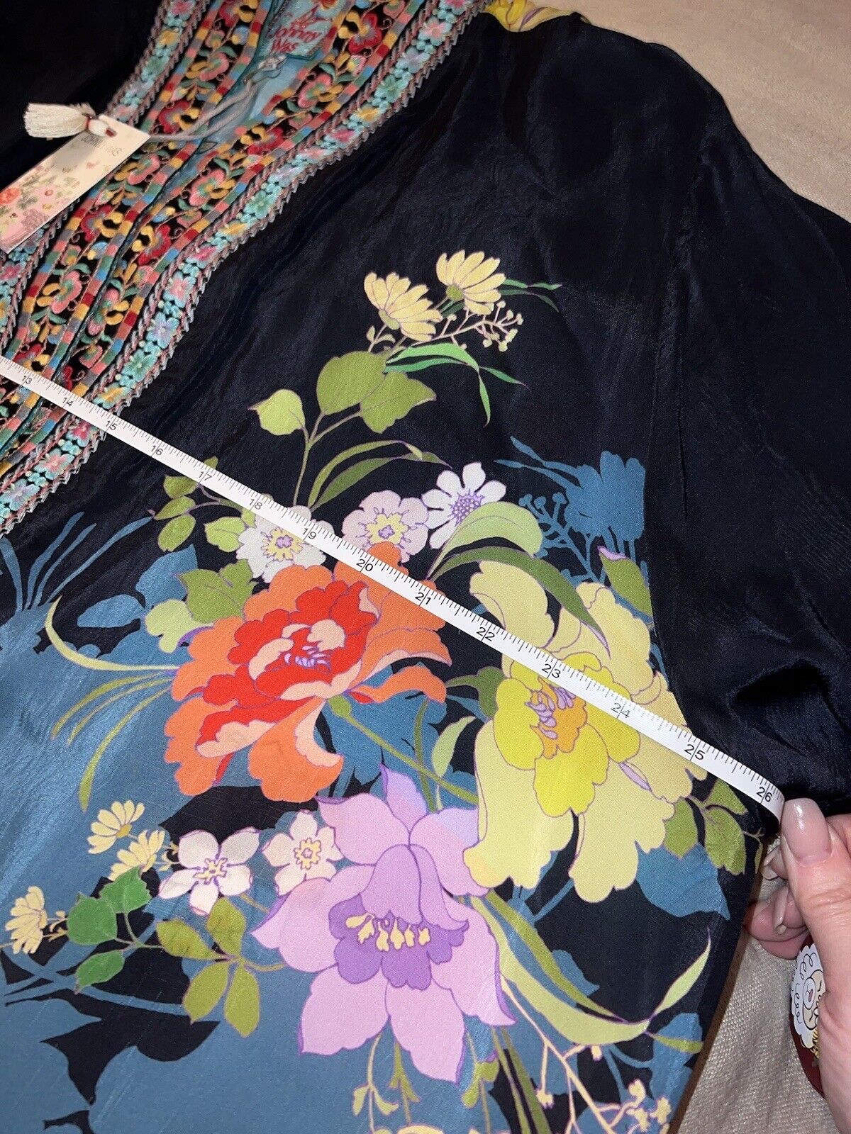 Johnny Was Sz XL Silky Kimono Duster REVERSIBLE Embroidered Wrap  Floral