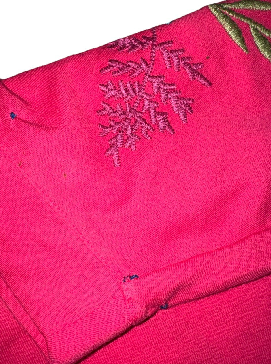 Johnny Was S Small Pink Cap Sleeve Tee T-Shirt Embroidered Bohemian *FLAWS* READ Johnny Was