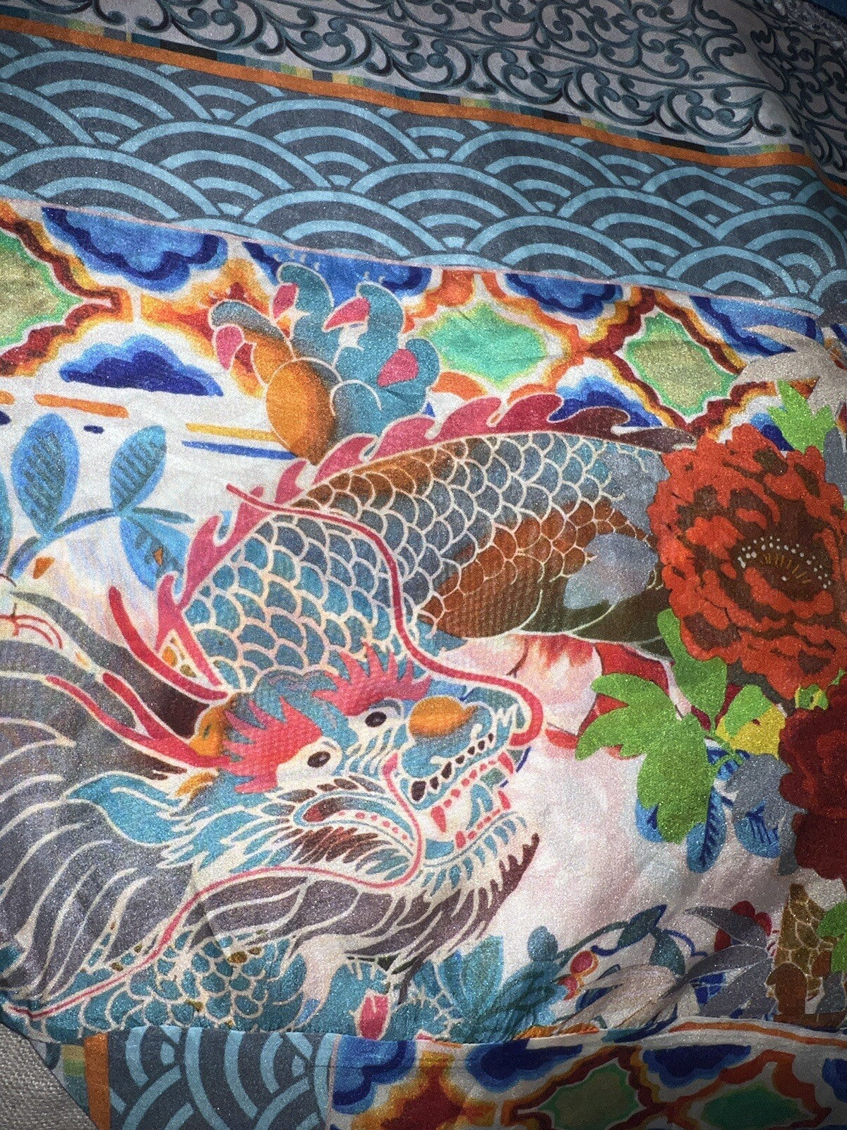 Johnny Was XL 100% Silk Long Sleeve Tunic Top Dragon Blouse Shirt Asian BOHO Johnny Was