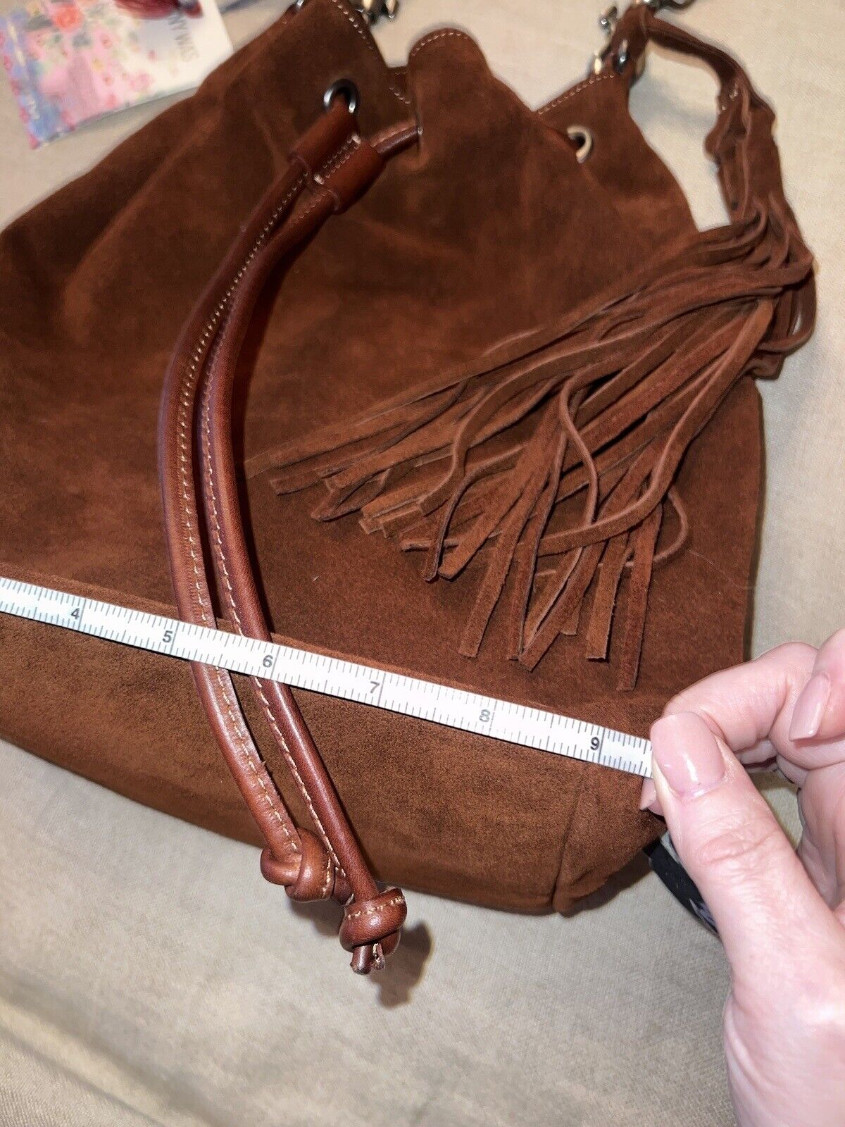 Johnny Was Brown Suede Leather Tote Bag Purse Crossbody Hobo Tassels