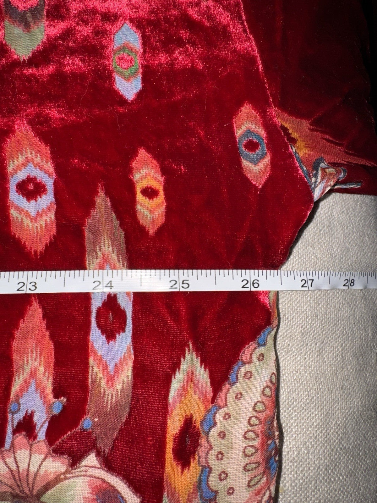 Johnny Was XL Red Burnout Velvet & Silk Button Up Blouse Tunic Top Shirt Johnny Was