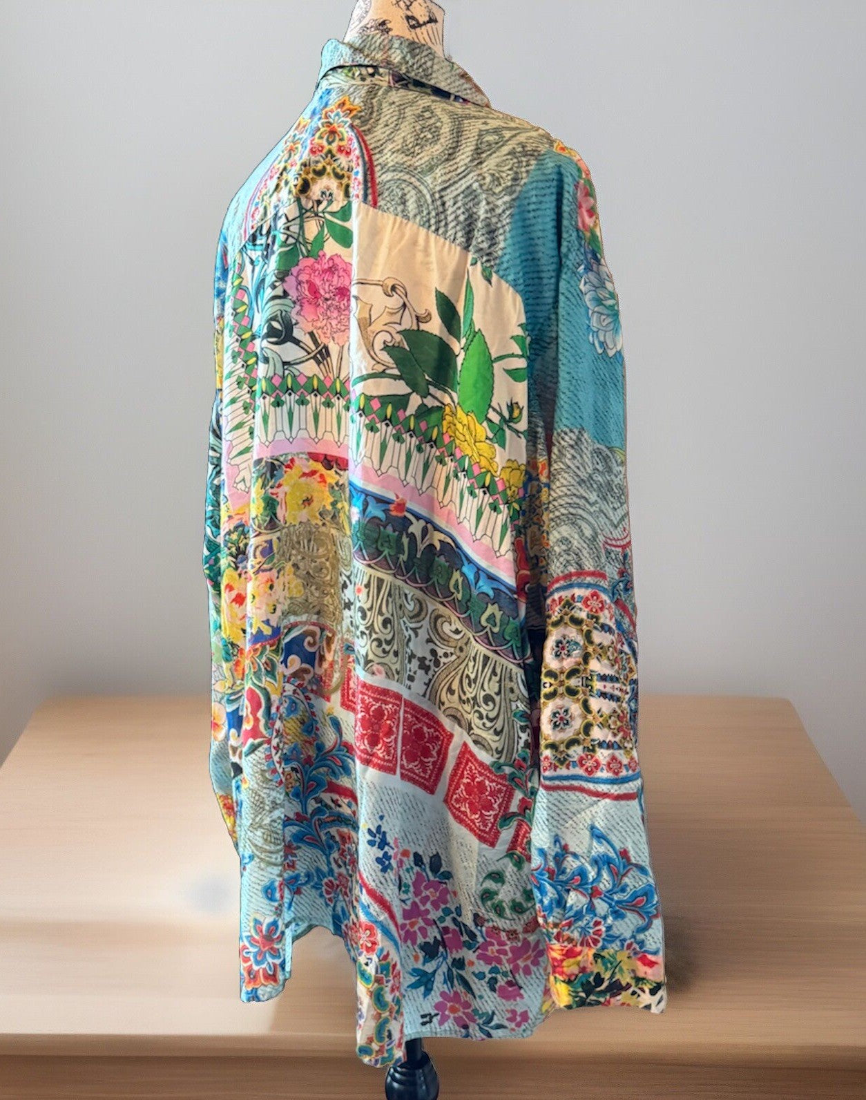 Johnny Was 3X 3XL 100% Silk Button Up Tunic Top Blouse Shirt Kimono L/S Johnny Was