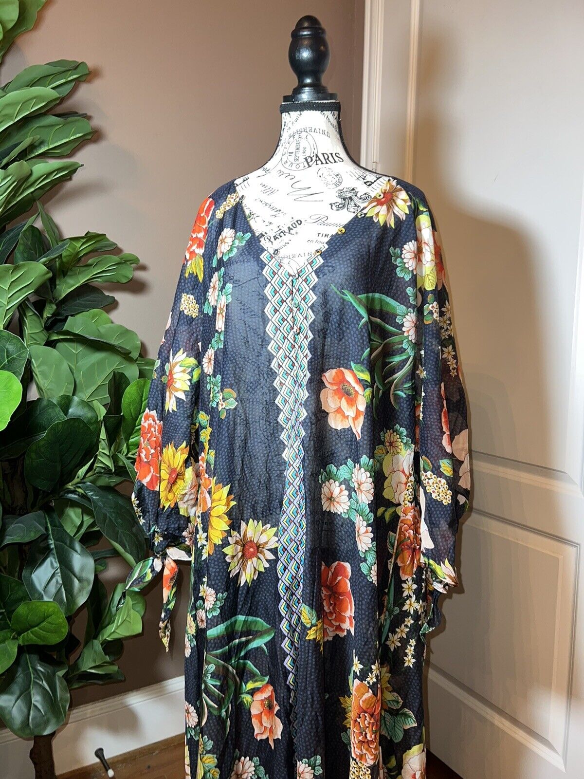 Johnny Was 1XL 1X XL Maxi Dress Cover Up Lightweight Floral Pattern