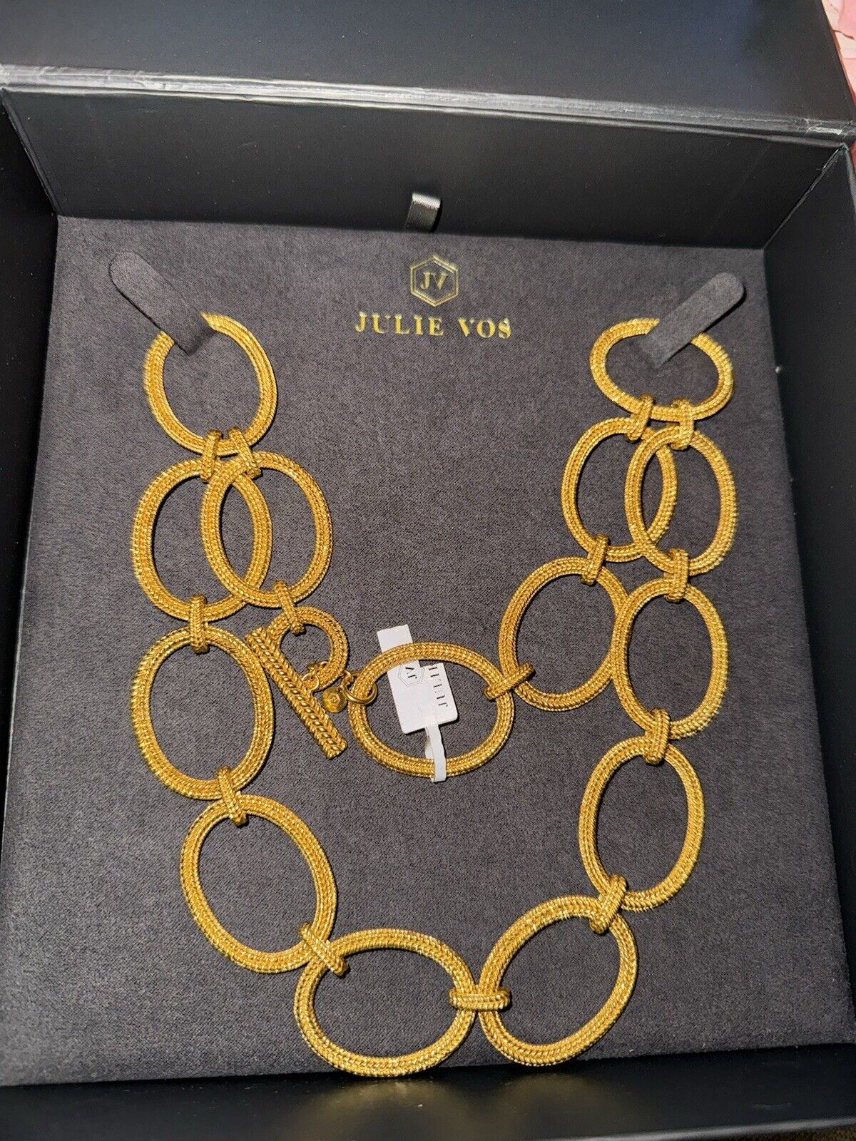 Julie Vos Open Link Statement Necklace Toggle 24k Gold Plated Chain