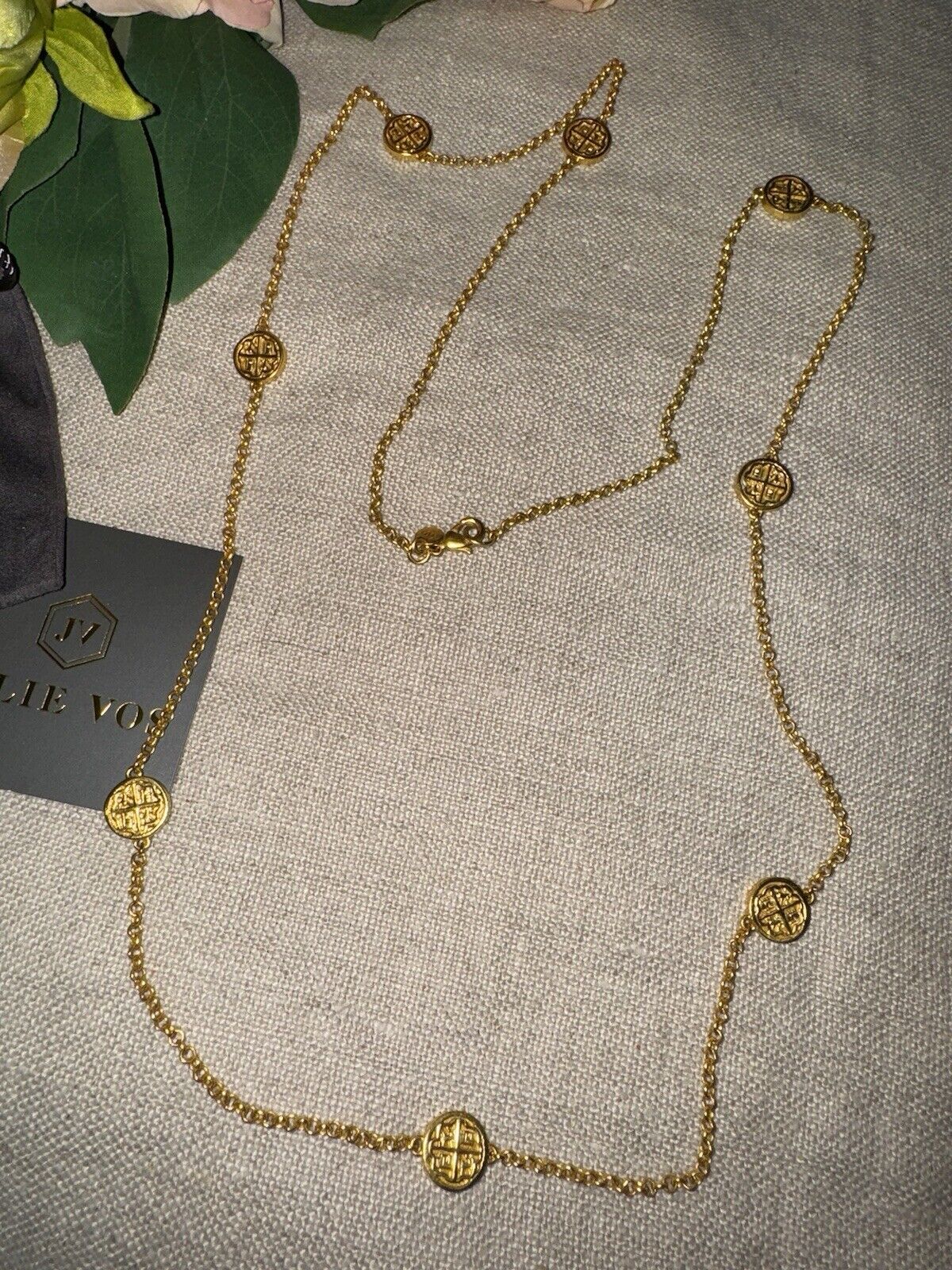 Julie Vos Long Station Coin Medallion & 24k Gold Plated Necklace LONGER STYLE